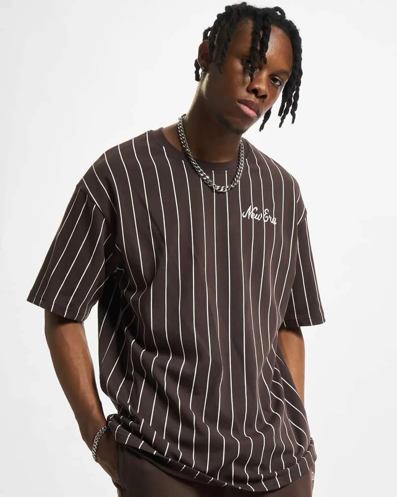 New Era Pinstripe Oversize Tee Brown