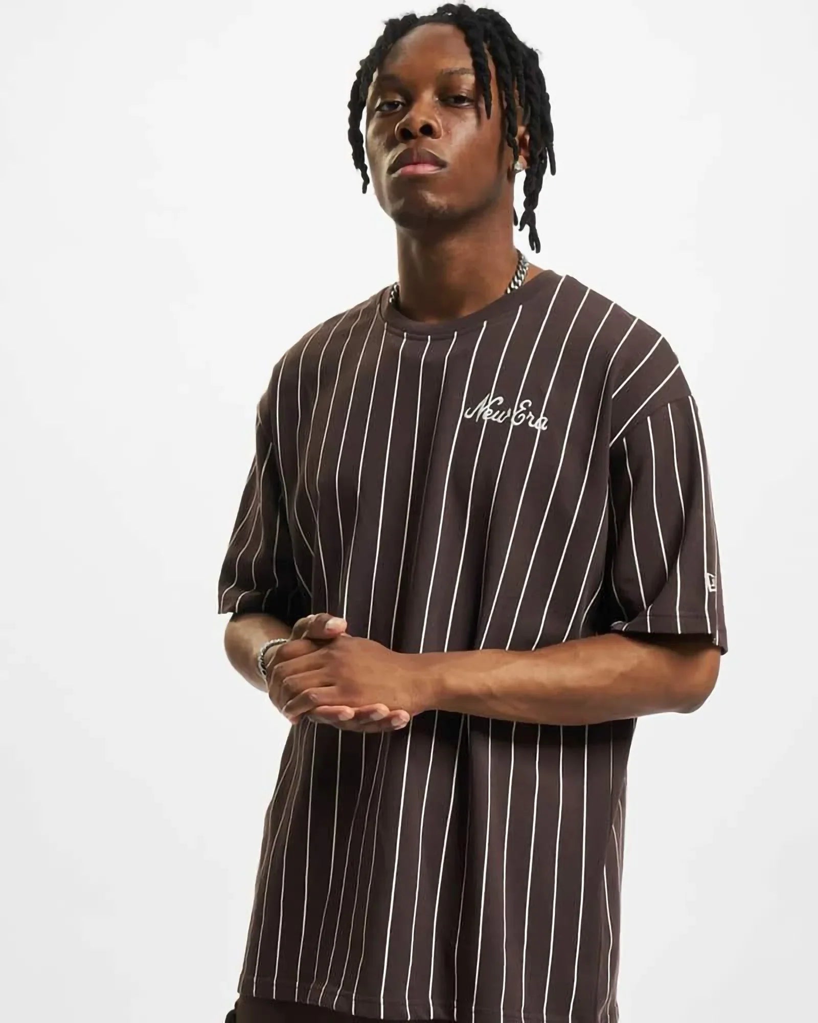 New Era Pinstripe Oversize Tee Brown