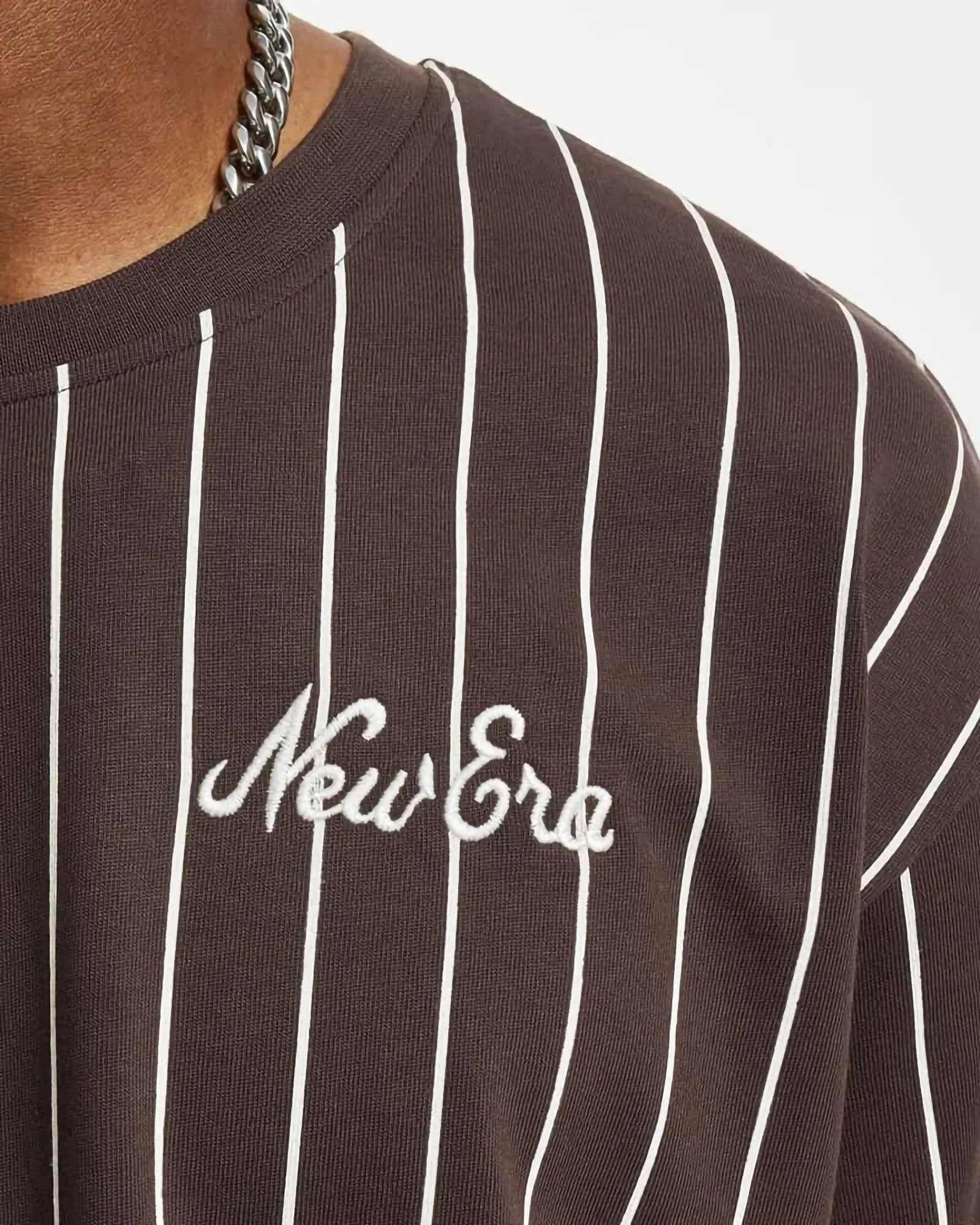 New Era Pinstripe Oversize Tee Brown