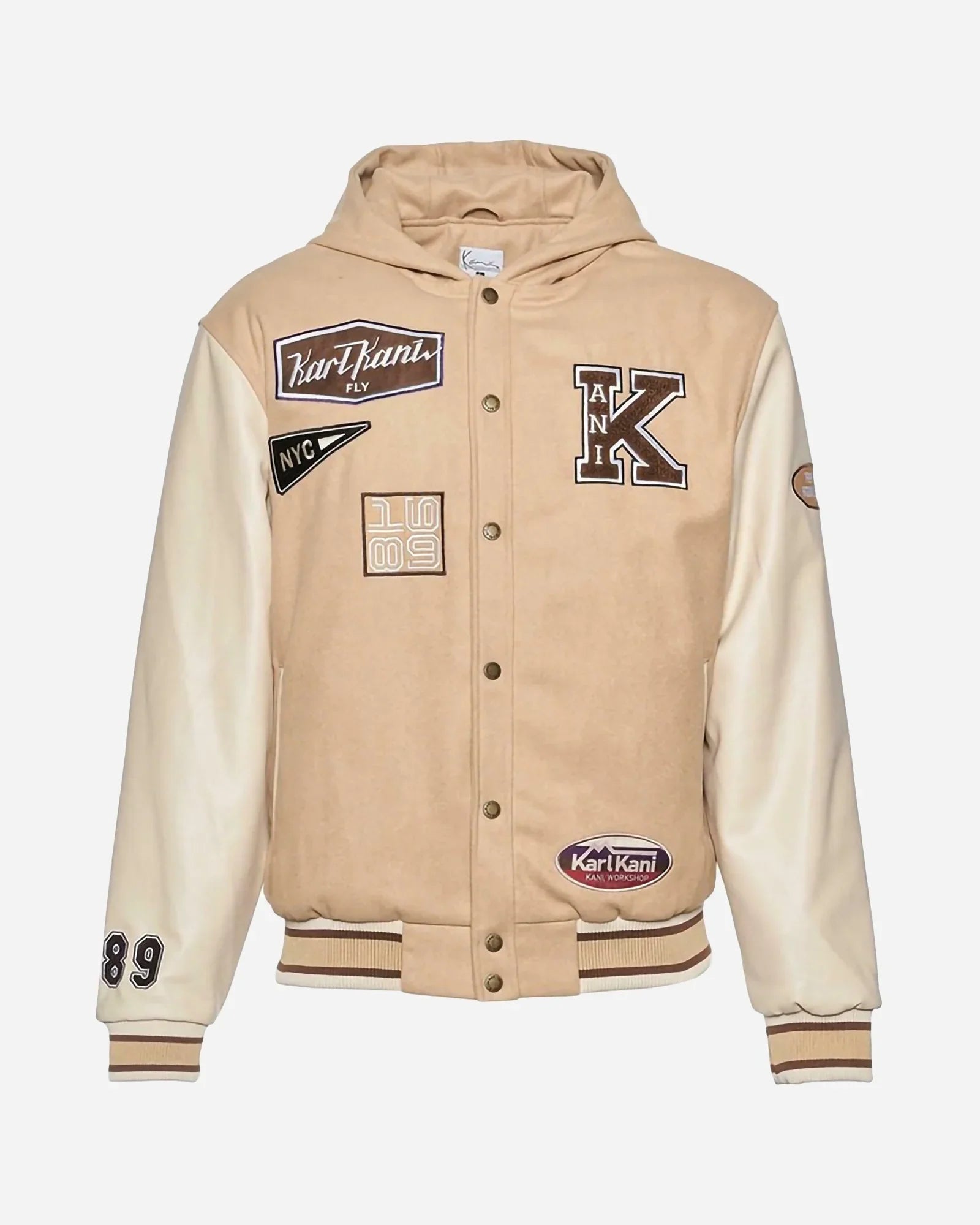 KARL KANI KK Retro Patch Hooded Block College Jacket Sand Off White