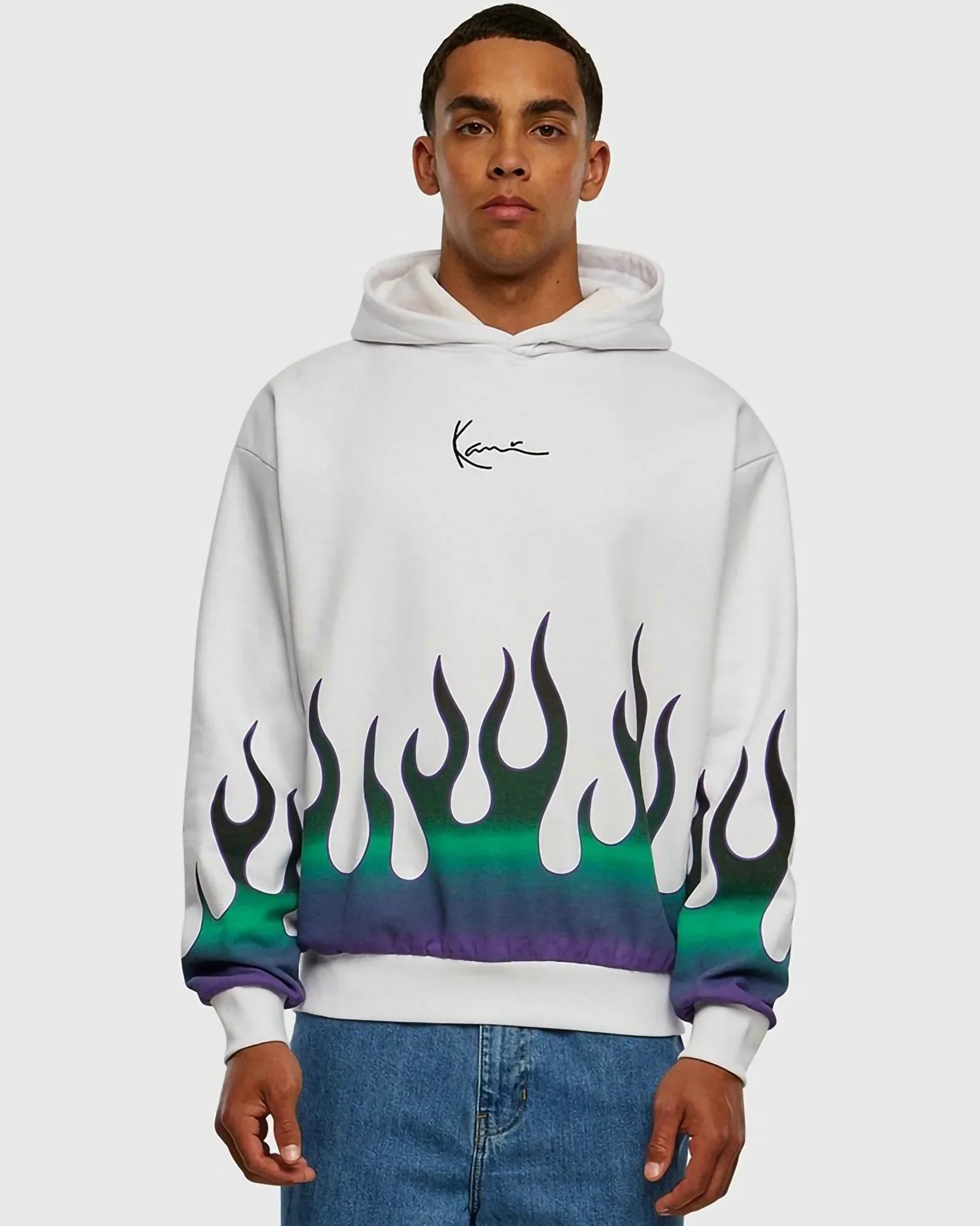 Karl Kani Kk Small Signature Flame Os Hoodie White