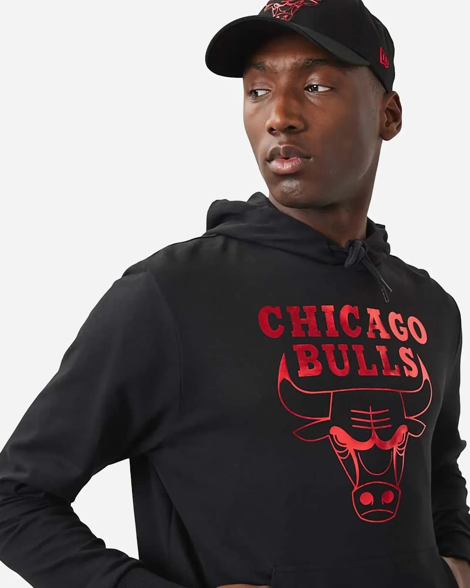 New Era Nba Chicago Bulls Foil Print Hoodie Black Red