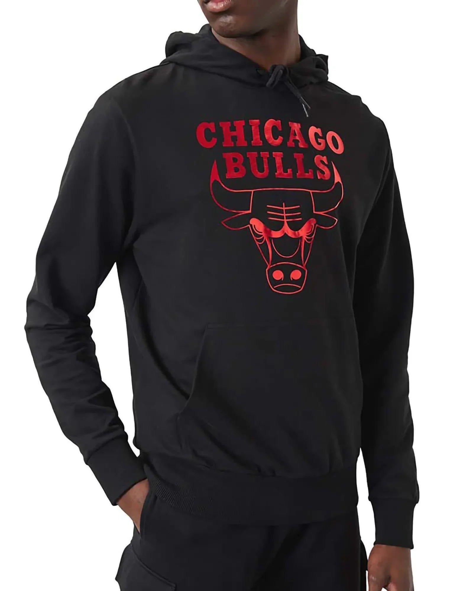 New Era Nba Chicago Bulls Foil Print Hoodie Black Red