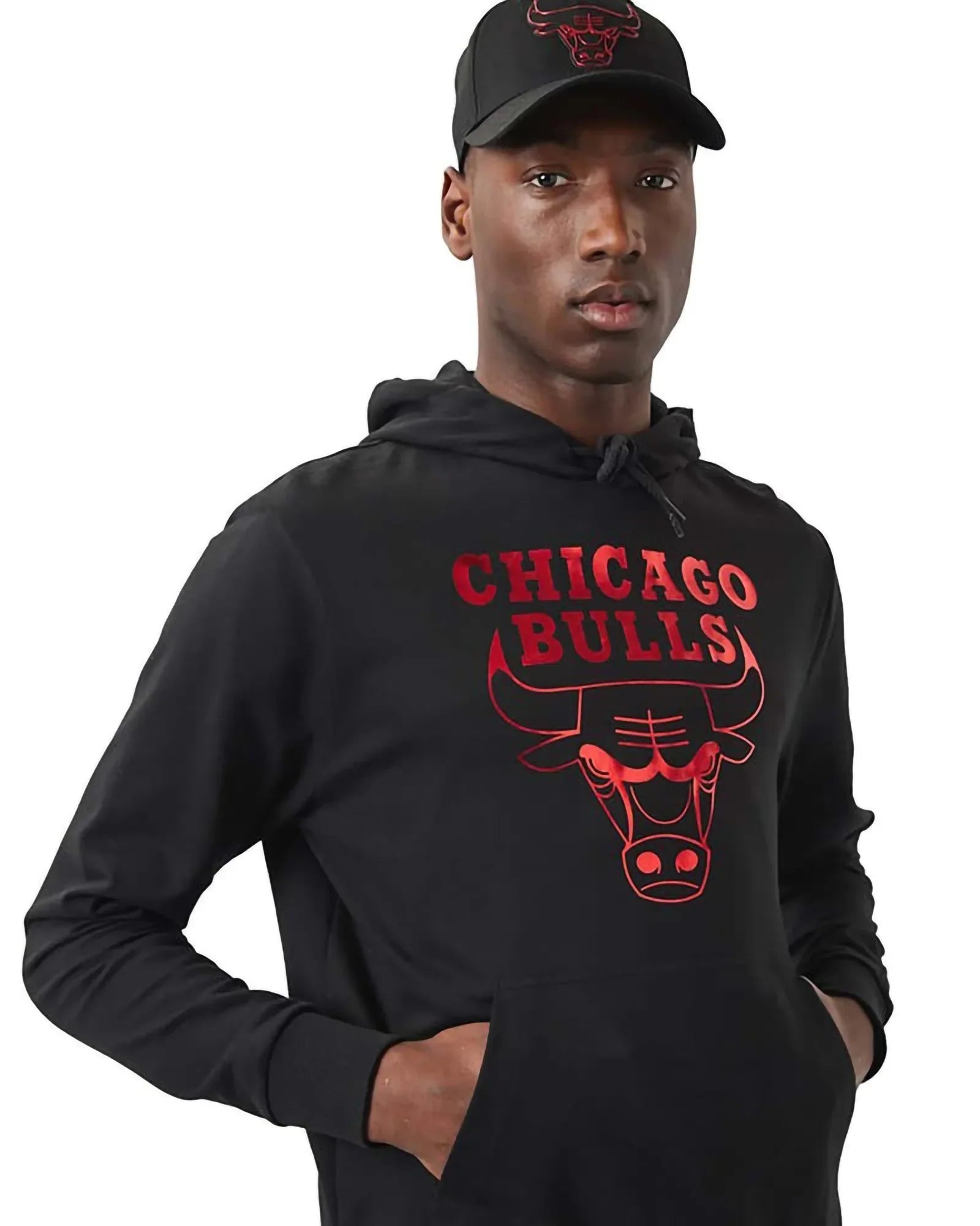 New Era Nba Chicago Bulls Foil Print Hoodie Black Red