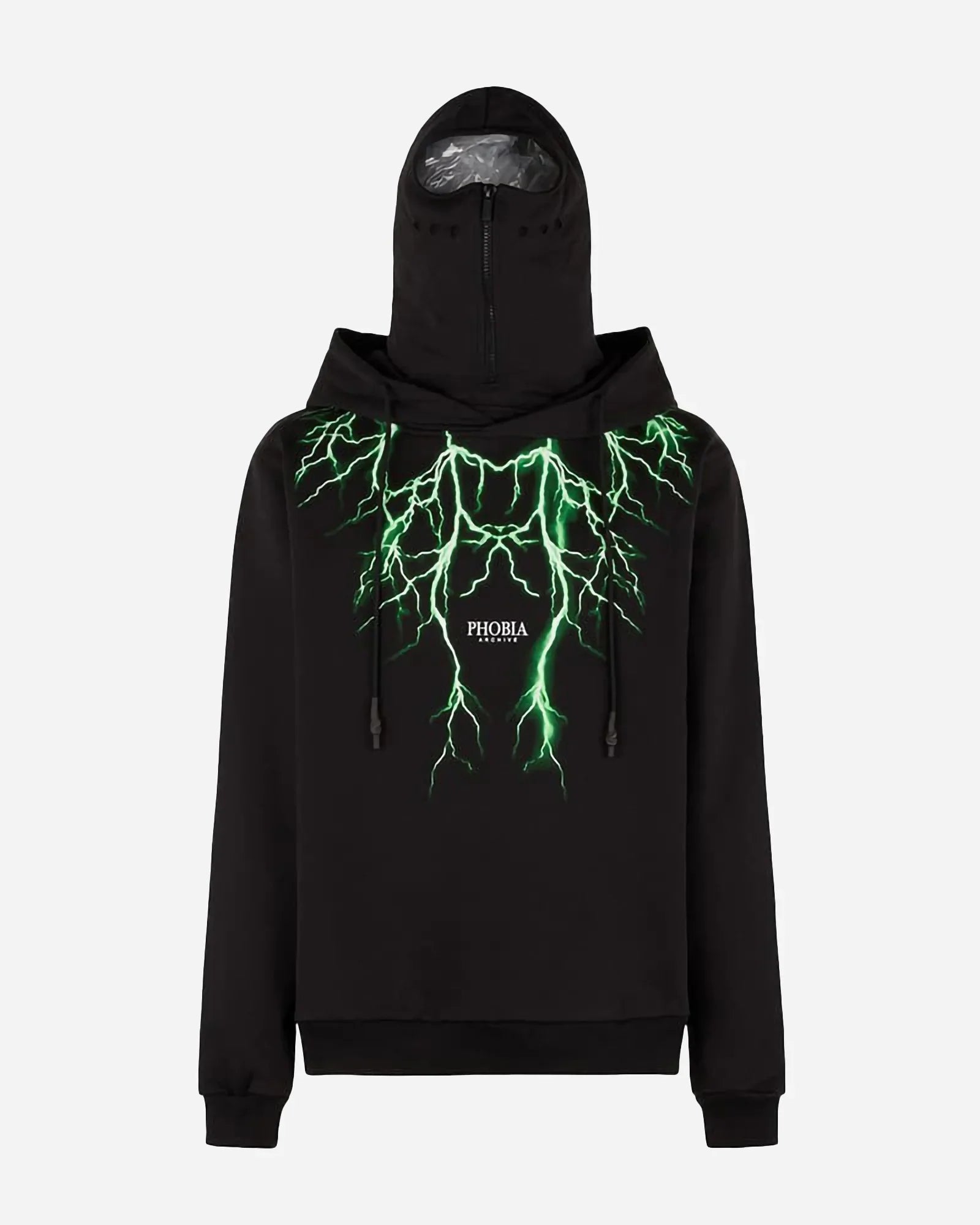 Phobia Green Lightning Balaclava Black Hoodie