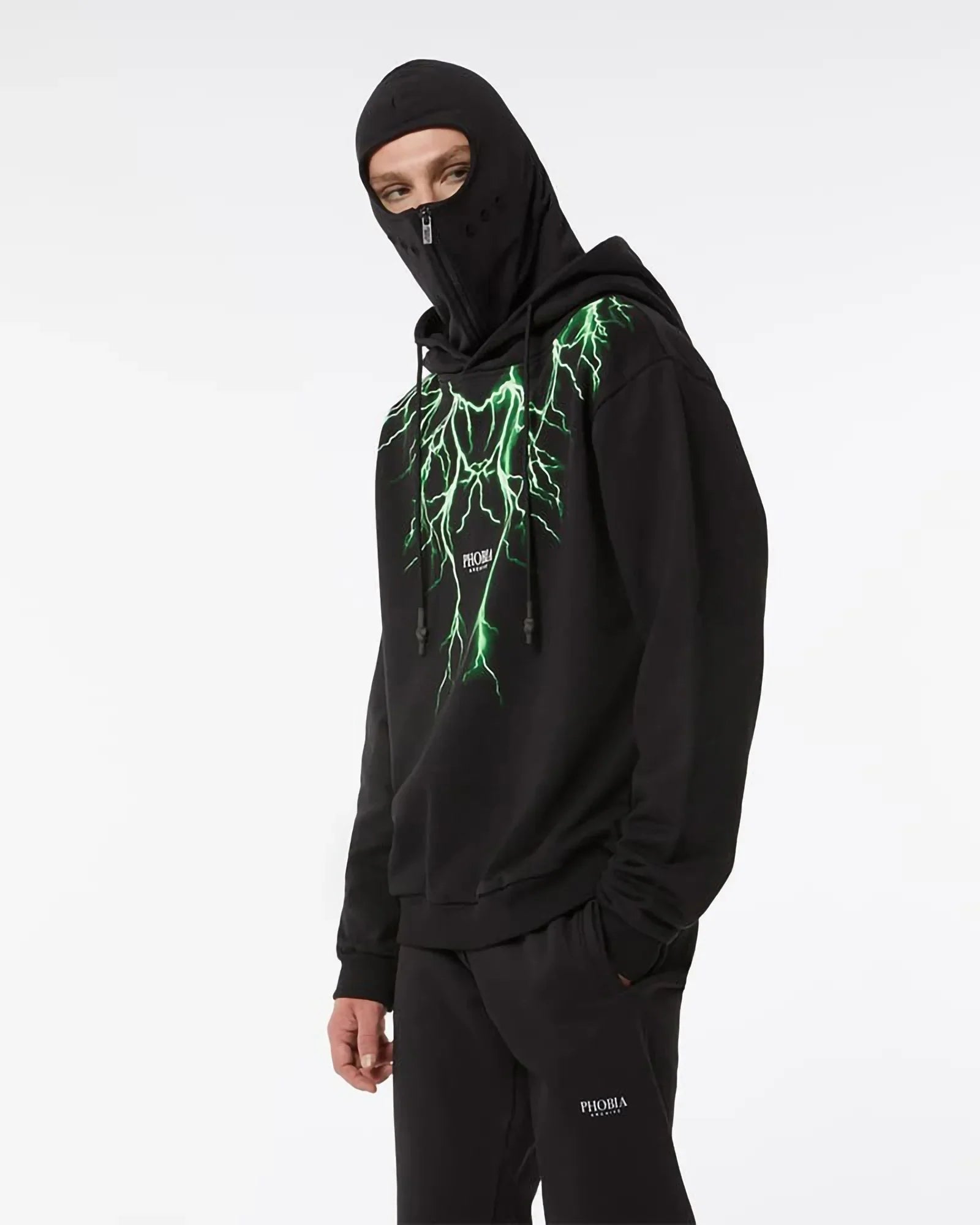 Phobia Green Lightning Balaclava Black Hoodie