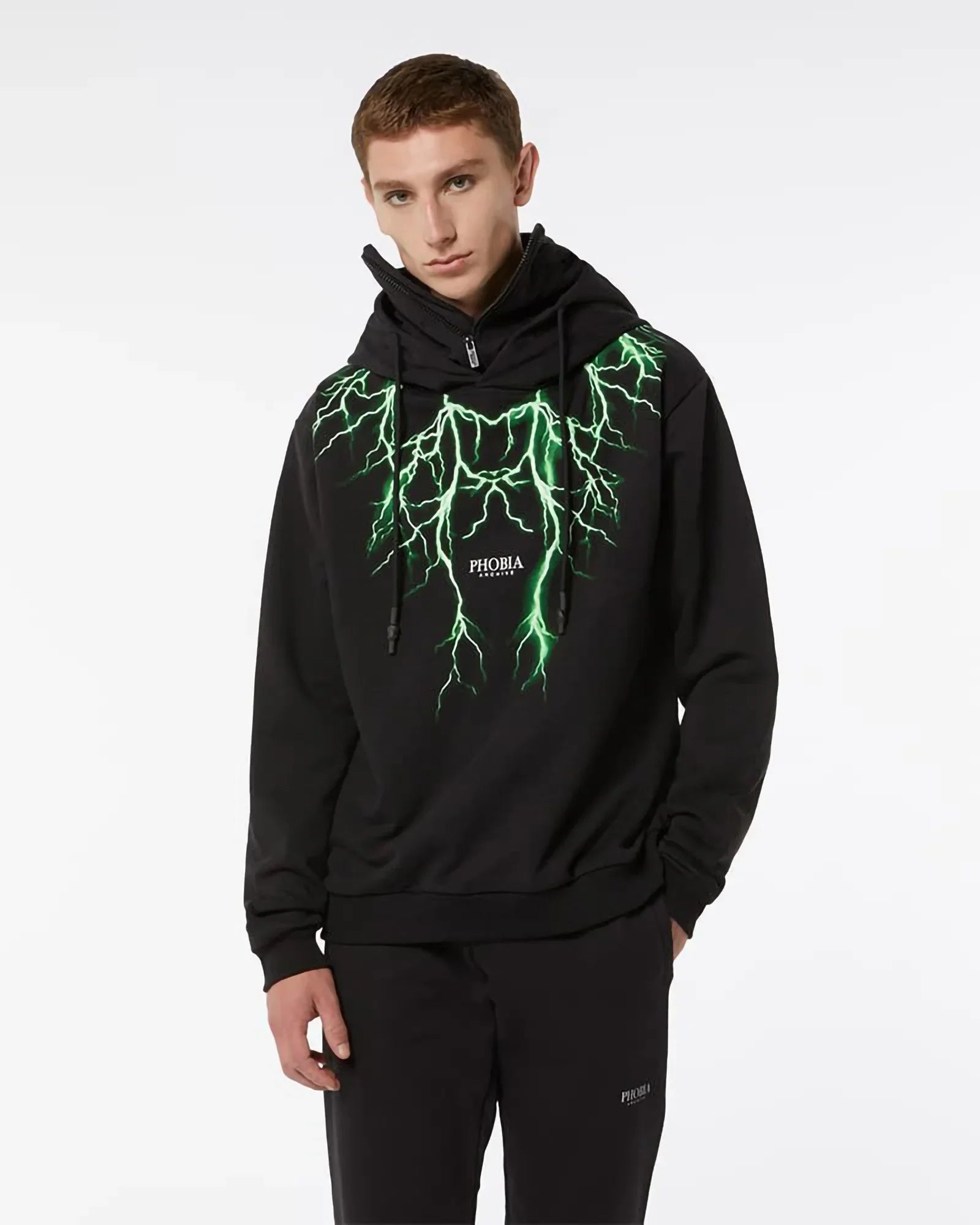 Phobia Green Lightning Balaclava Black Hoodie