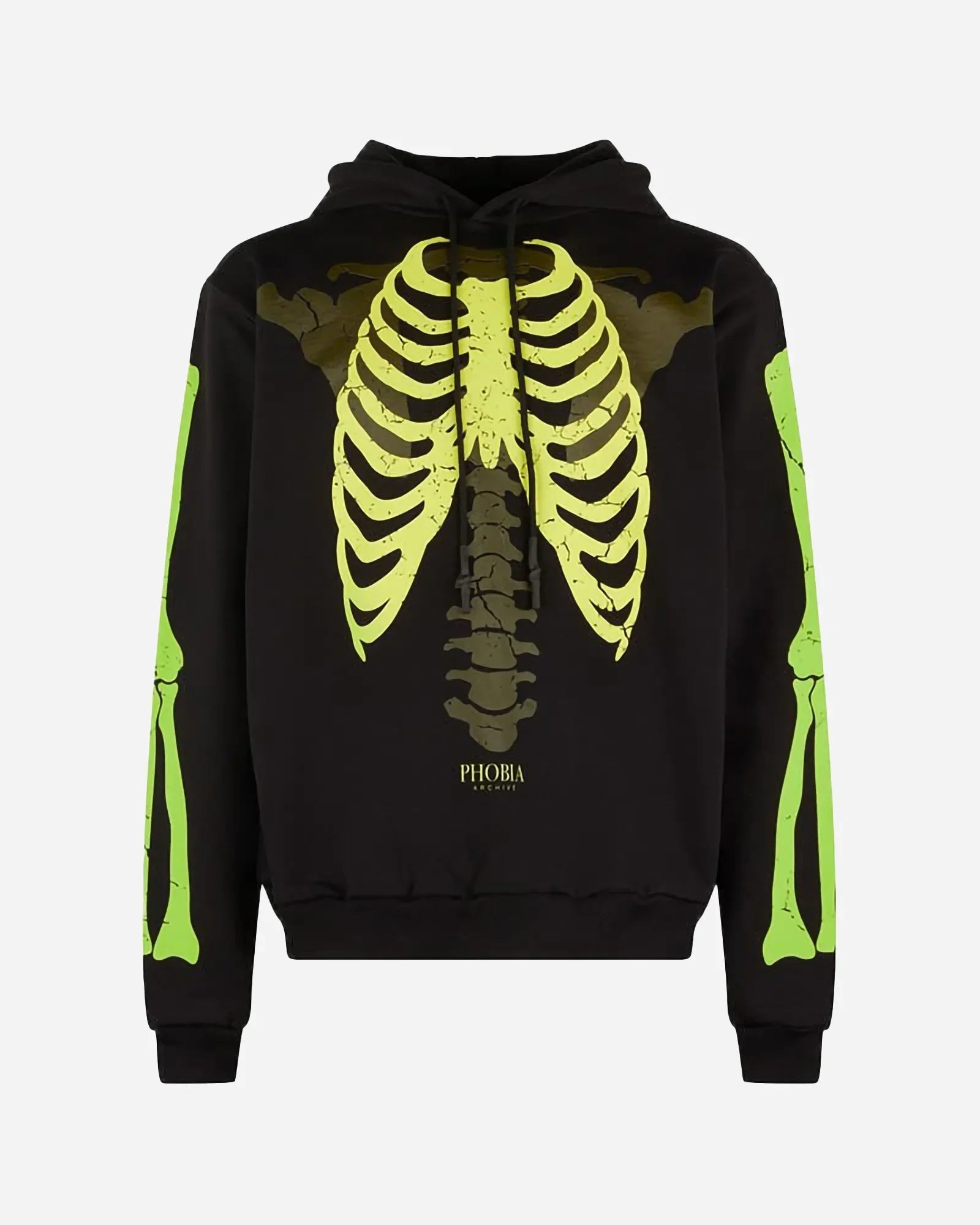 Phobia Light Green Bones Black Hoodie