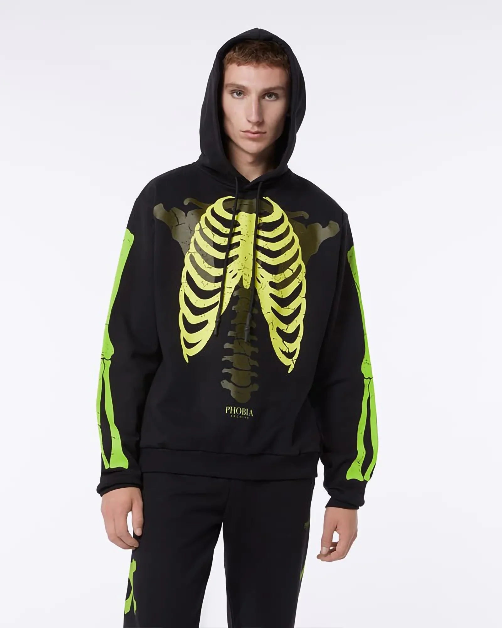 Phobia Light Green Bones Black Hoodie