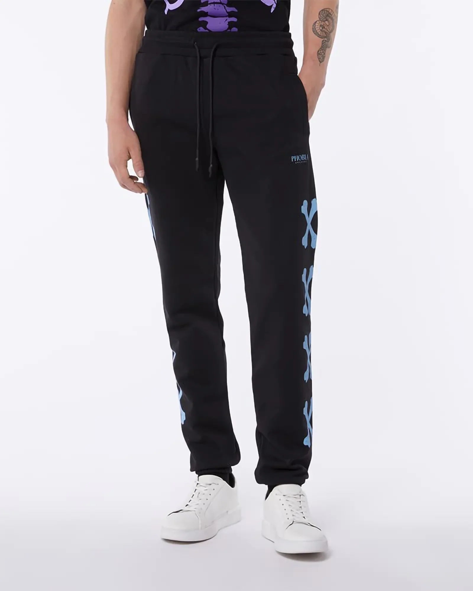 Phobia Light Blue Cross Bones Black Pants