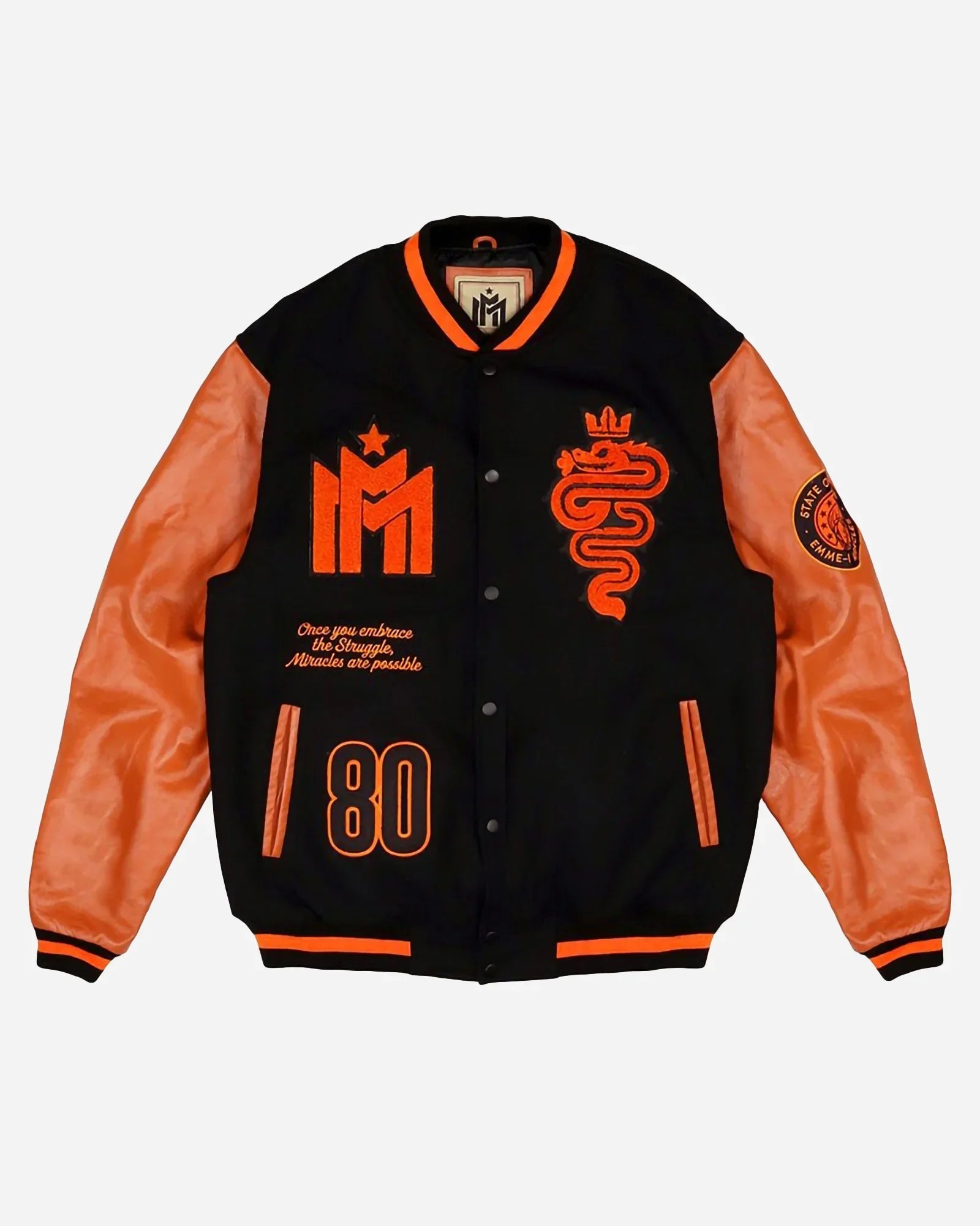 5tate Of Mind - Emme-i Miracles Varsity Jacket Pelle Nero/marrone