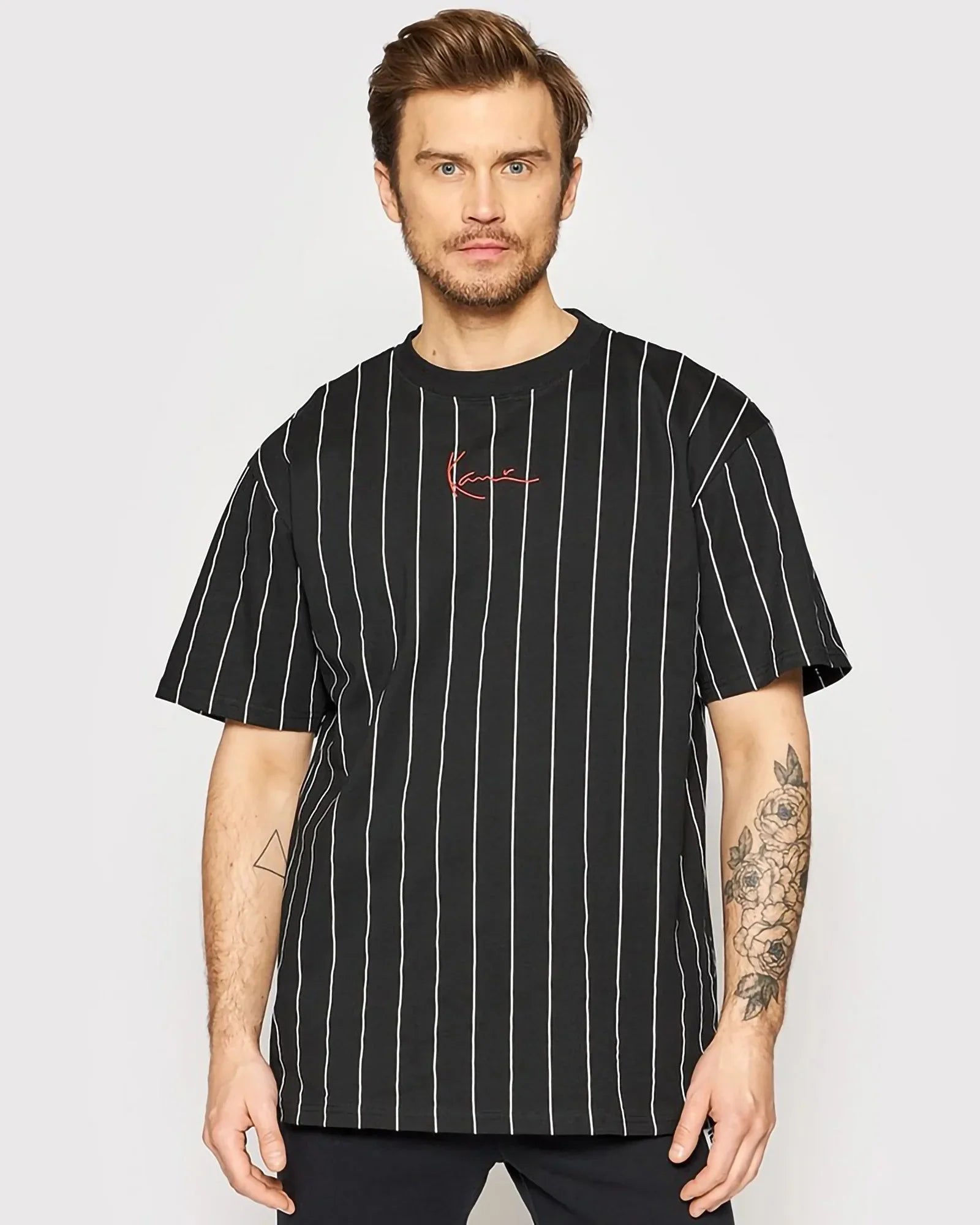 Karl Kani Kk Small Signature Pinstripe Tee Black / White