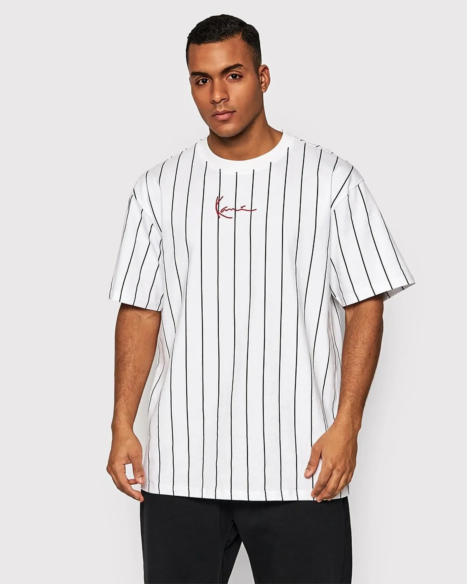 Karl Kani Kk Small Signature Pinstripe Tee White / Black