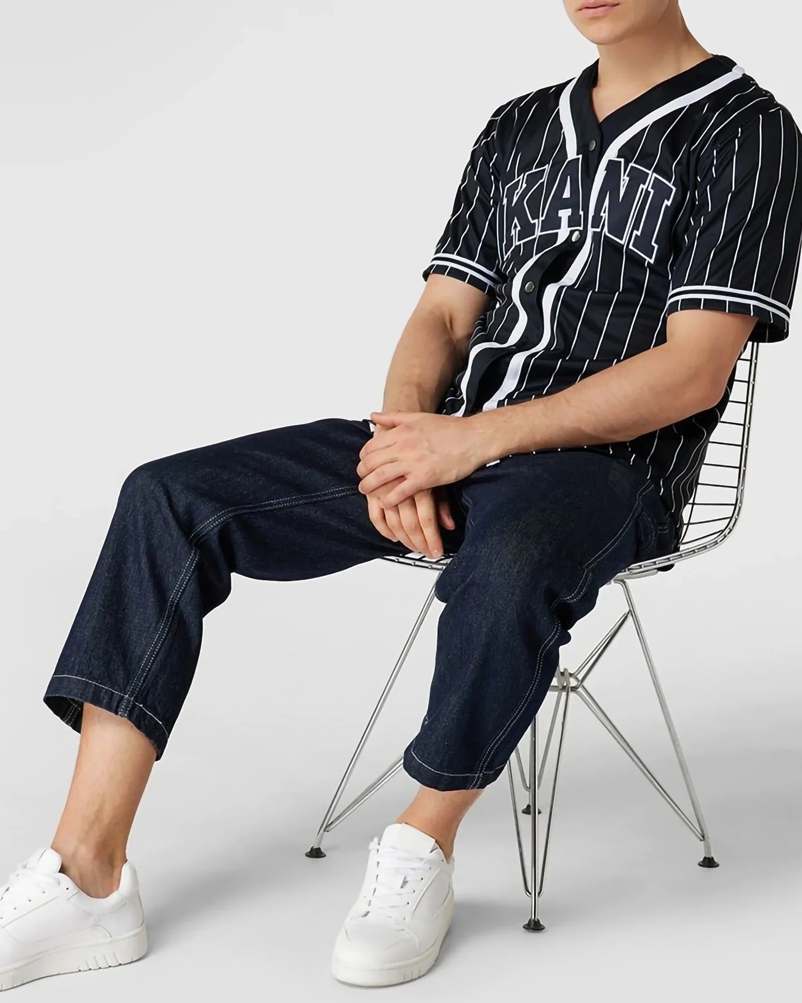 Karl Kani Kk Serif Pinstripe Baseball Shirt Black / White