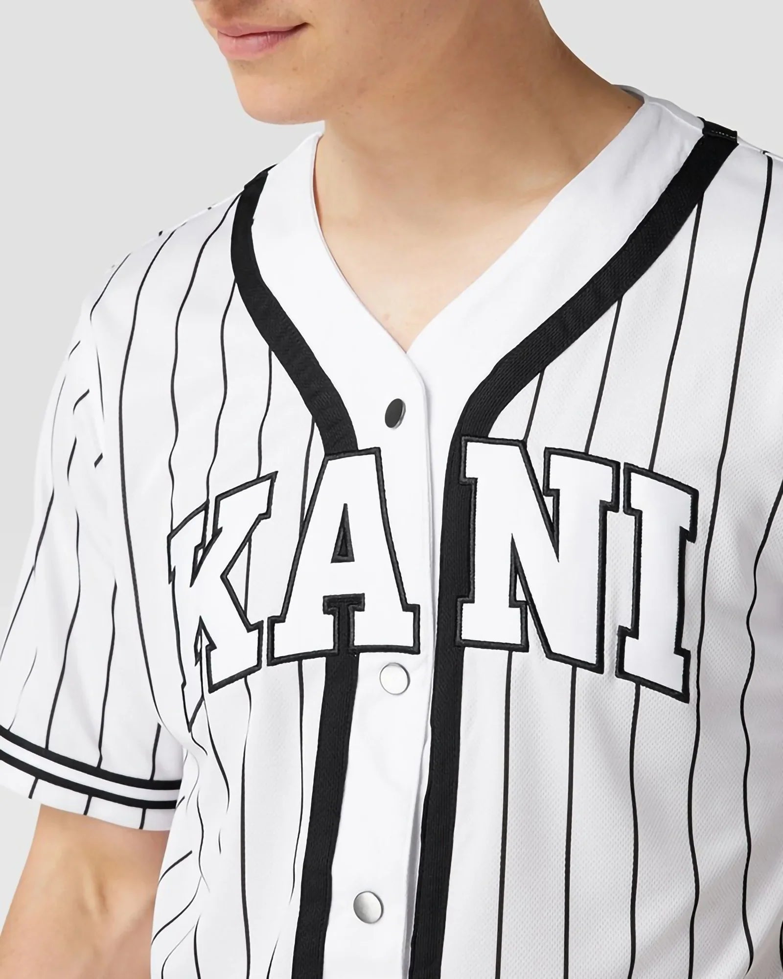 Karl Kani Kk Serif Pinstripe Baseball Shirt Black / White