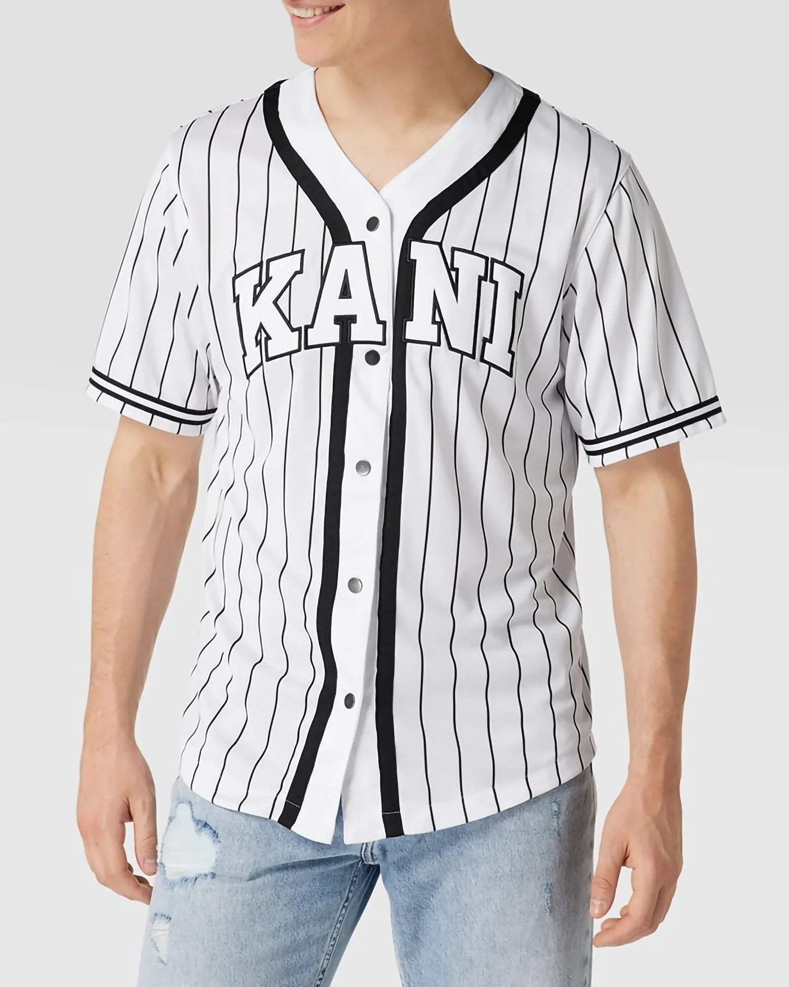 Karl Kani Kk Serif Pinstripe Baseball Shirt Black / White