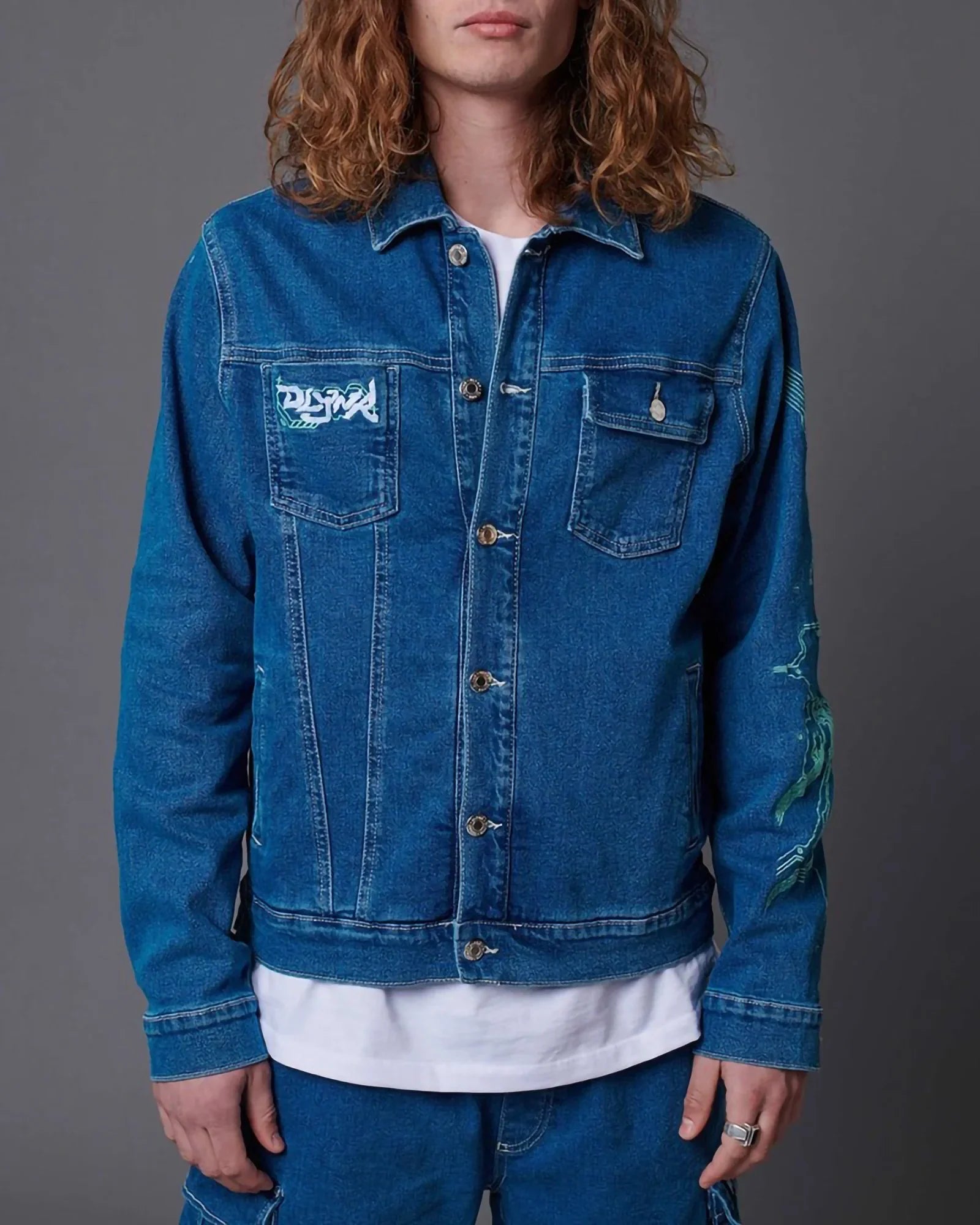 Dolly Noire Cyber Letters Denim Jacket Indigo