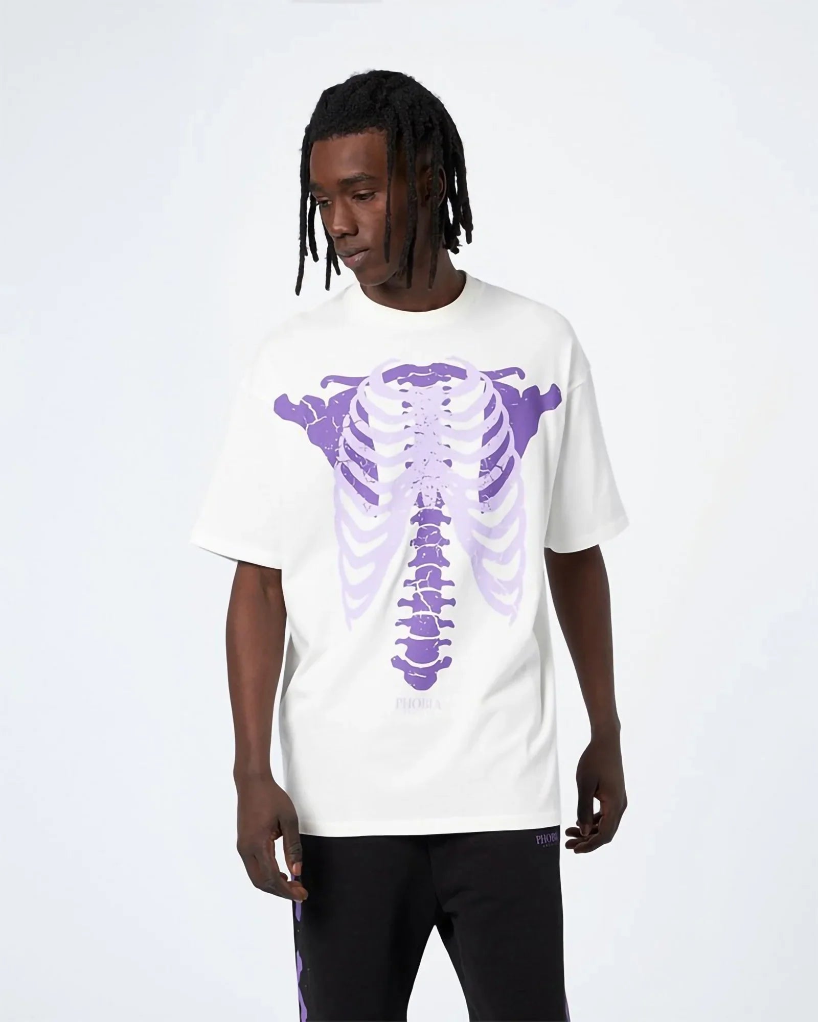 Phobia Purple Skeleton Bones Print Off White Tee