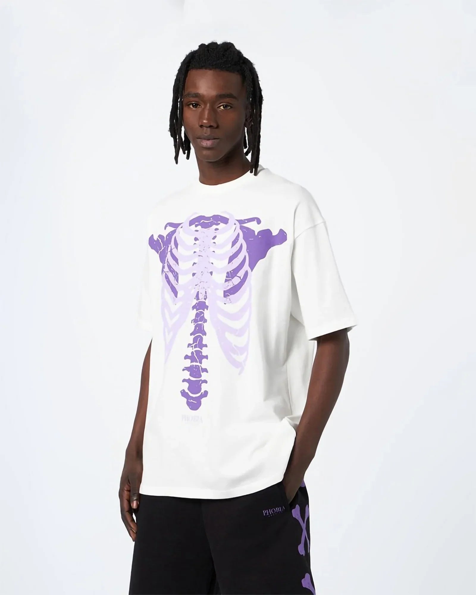 Phobia Purple Skeleton Bones Print Off White Tee