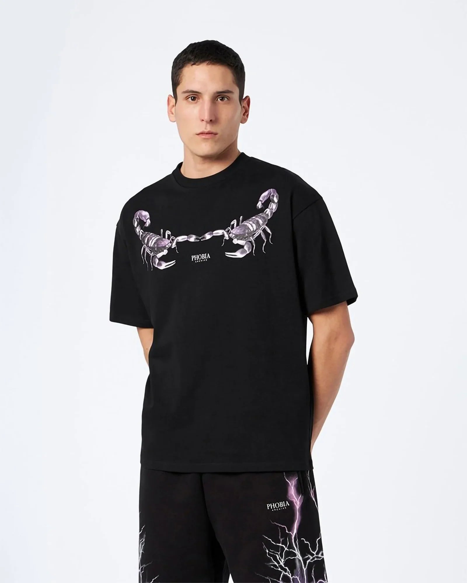 Phobia Purple Scorpion Print Black Tee