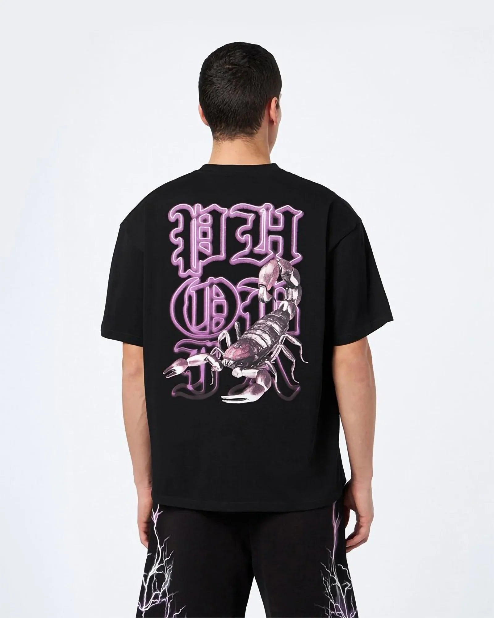 Phobia Purple Scorpion Print Black Tee