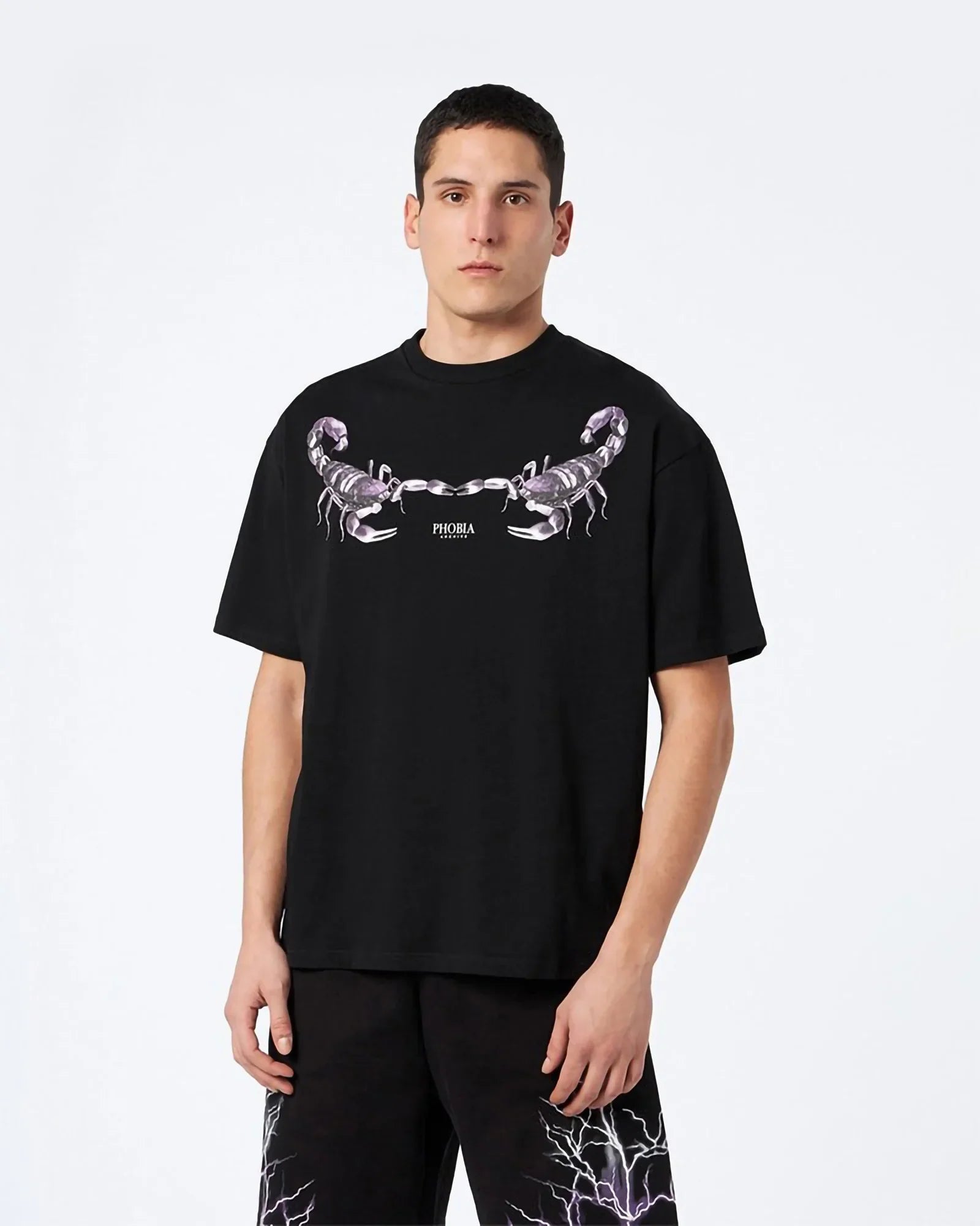 Phobia Purple Scorpion Print Black Tee