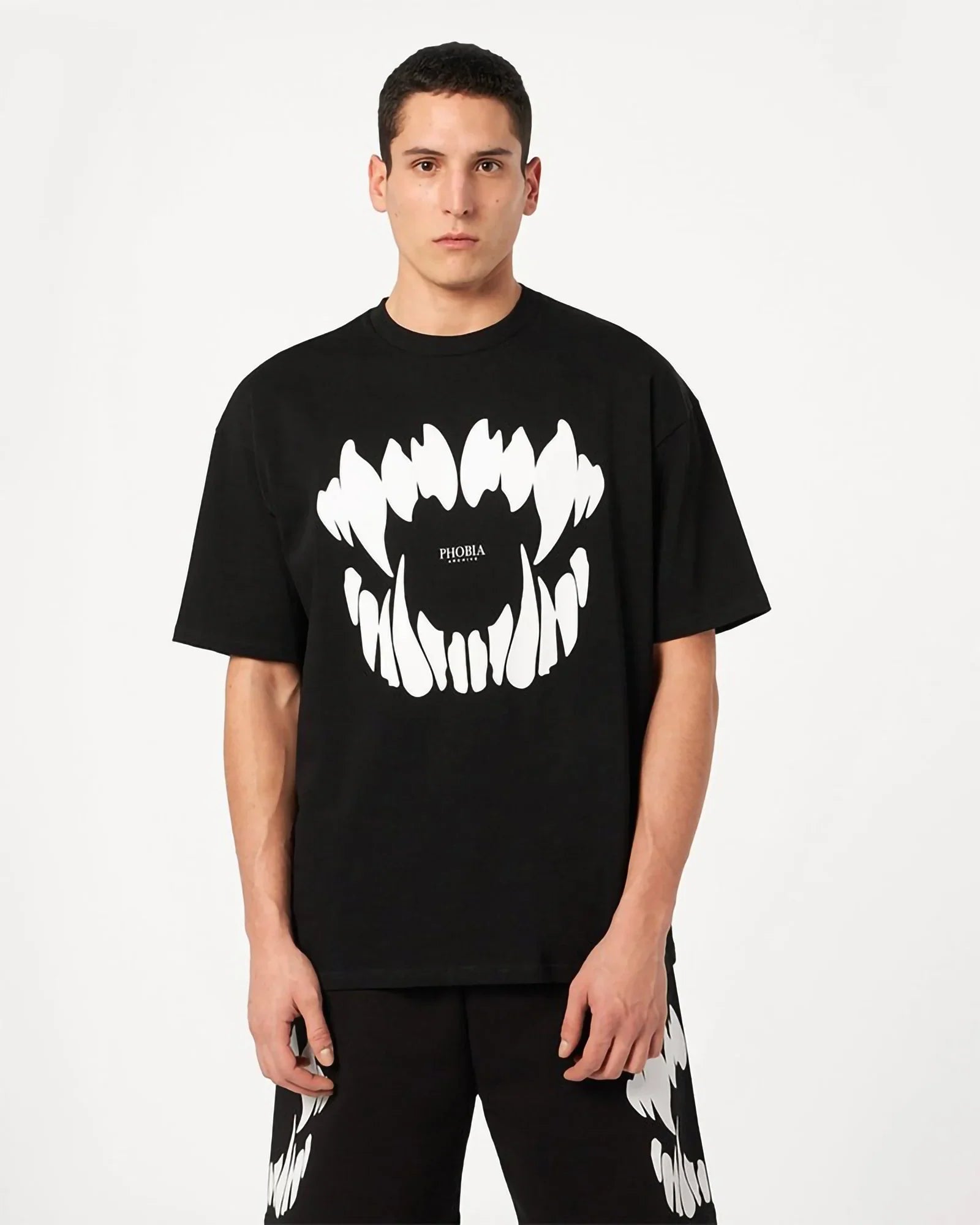 Phobia White Mouth Print Black Tee