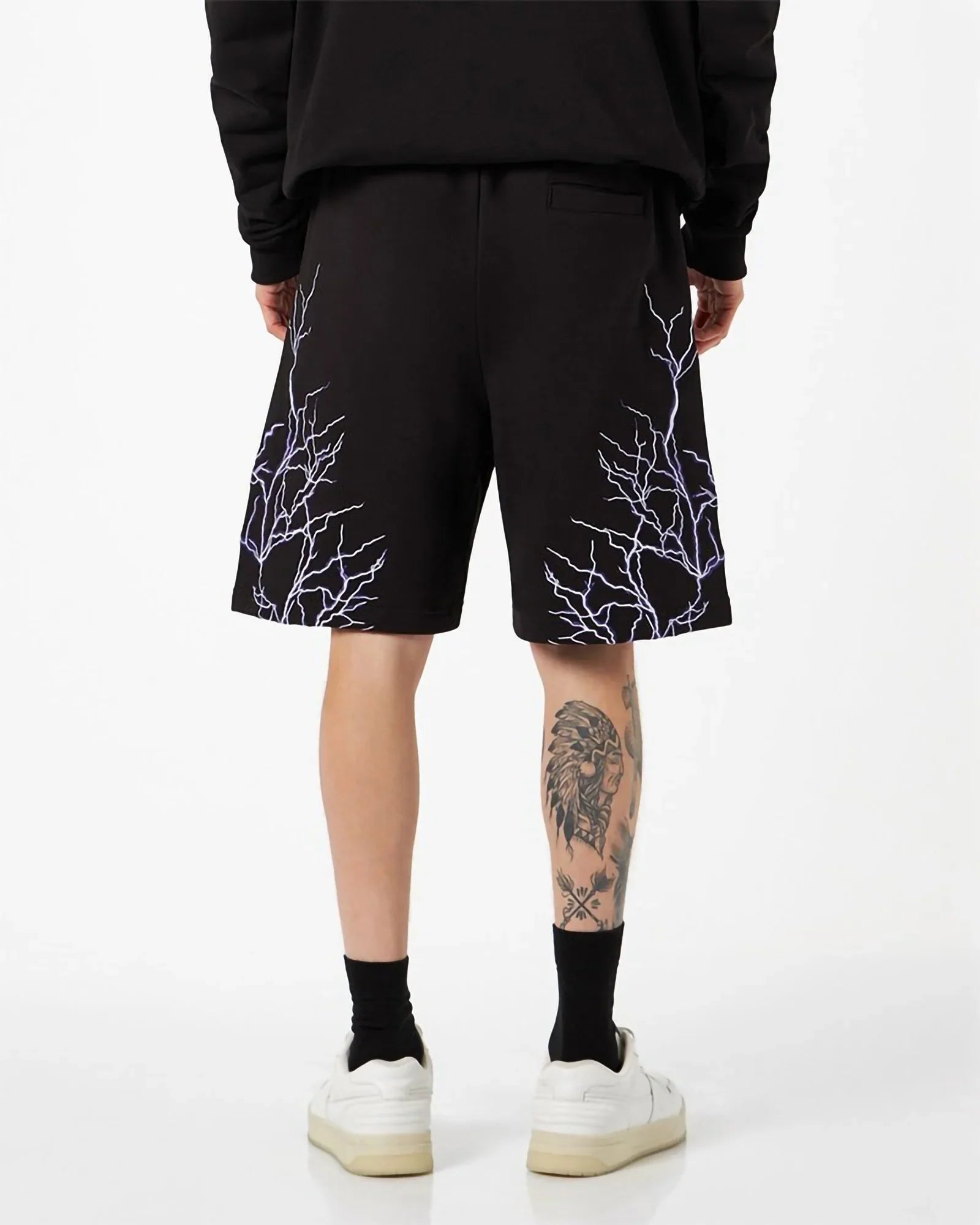 Phobia Purple Lightning Embroidery Black Shorts