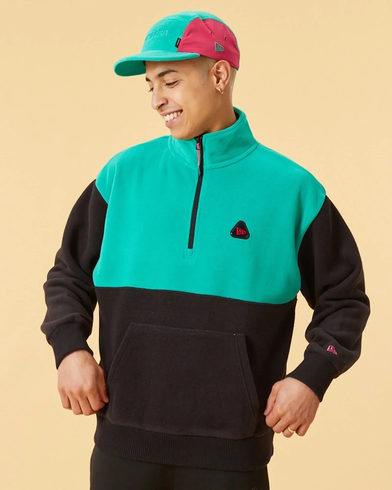 New Era Colour Block Quarter Zip Sweater Black