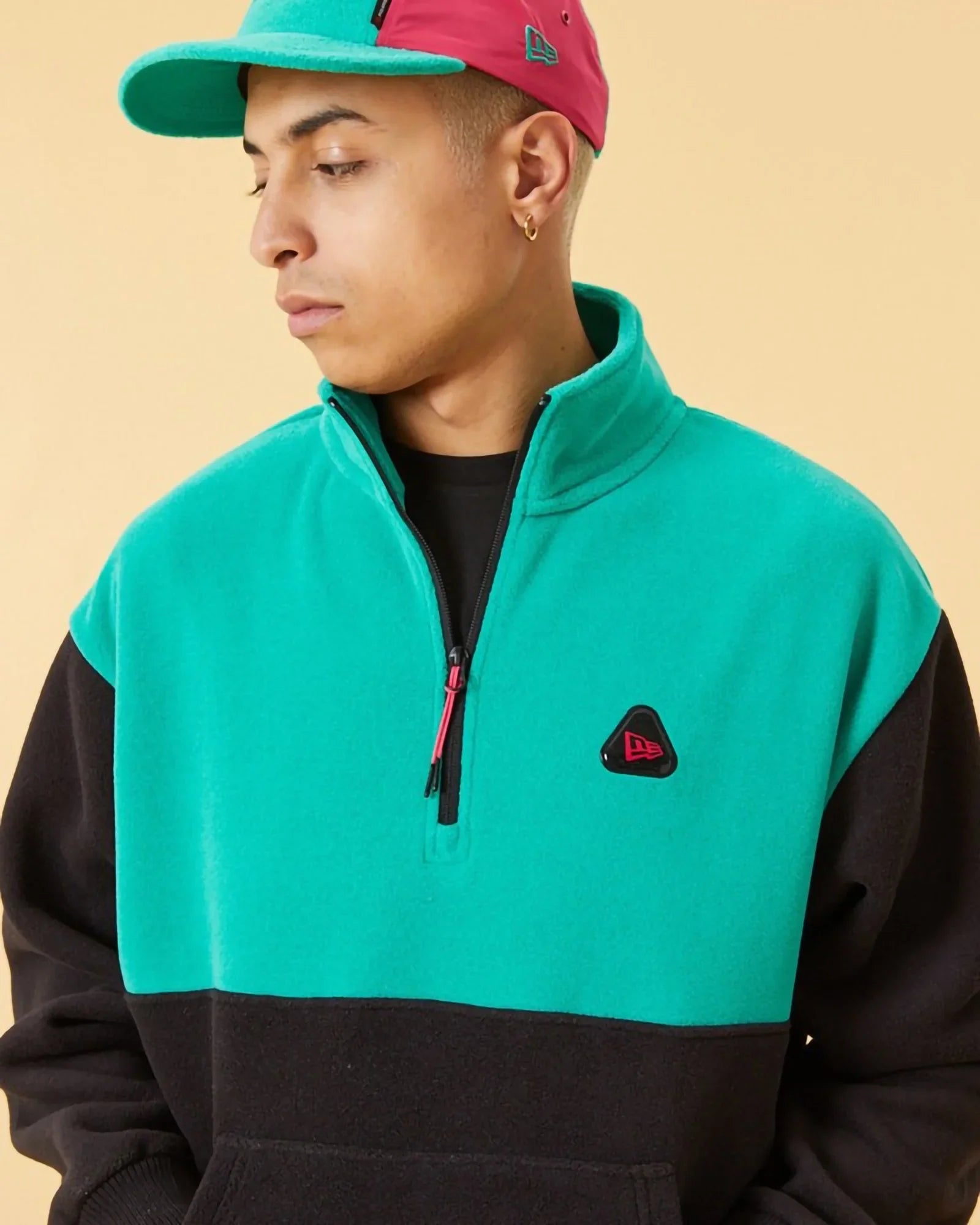 New Era Colour Block Quarter Zip Sweater Black