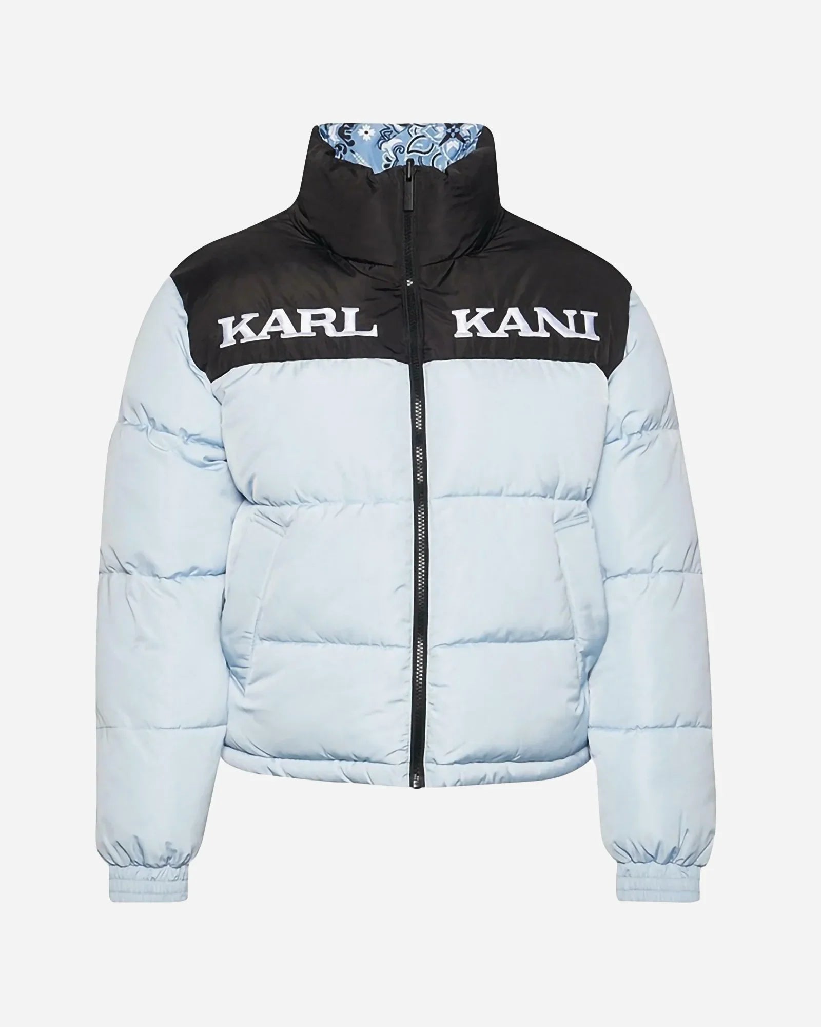 Karl Kani Kk Retro Paisley Reversible Block Puffer Jacket Light Blue/black