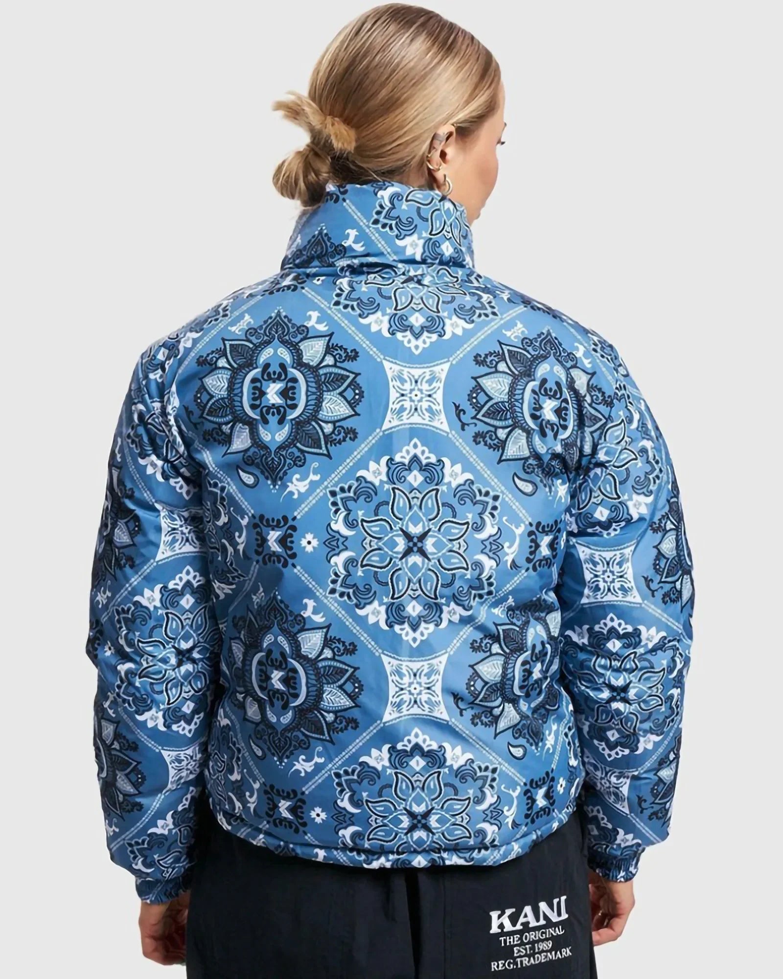 Karl Kani Kk Retro Paisley Reversible Block Puffer Jacket Light Blue/black