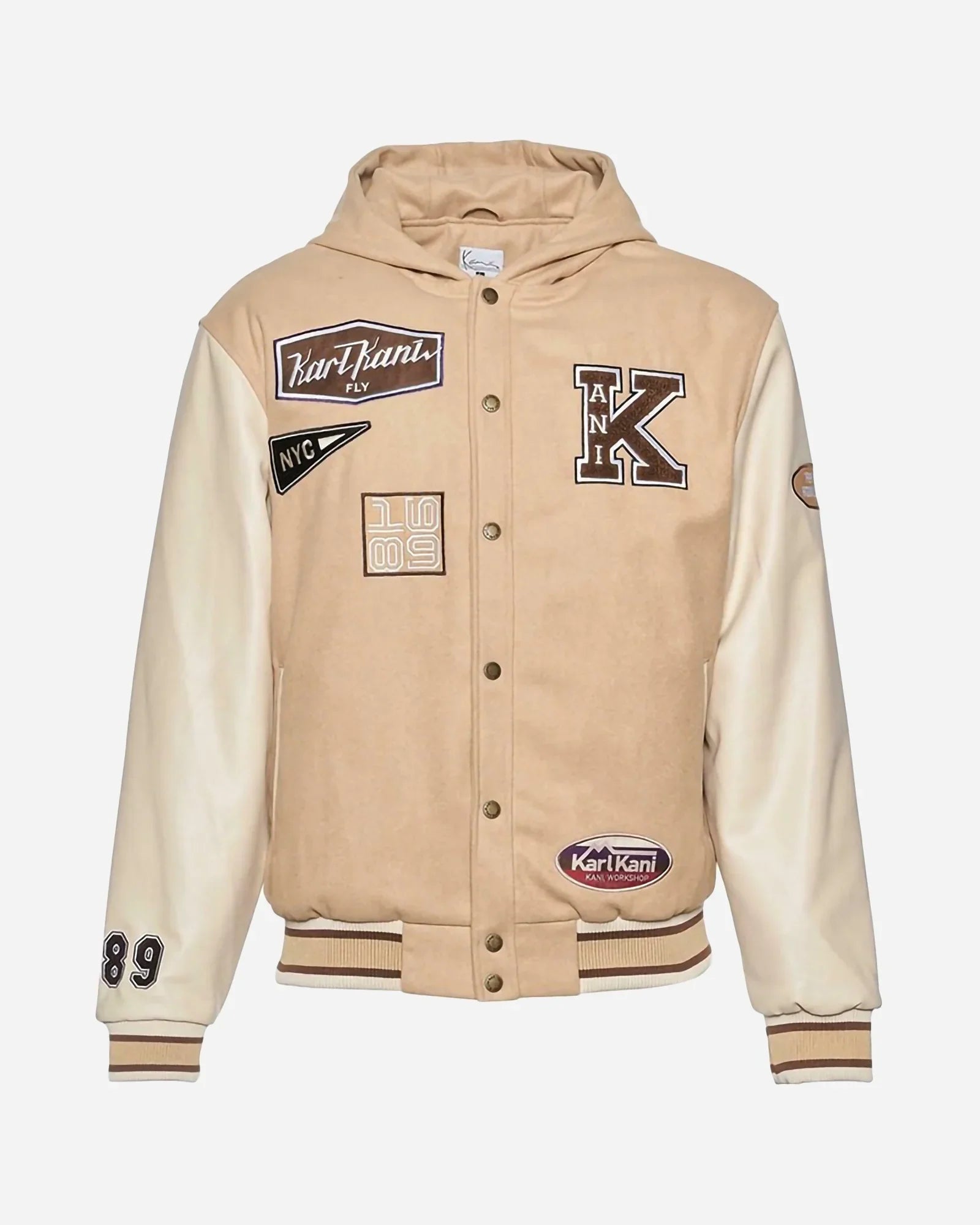 Karl Kani Kk Retro Patch Hooded Block College Jacket Sand/off White