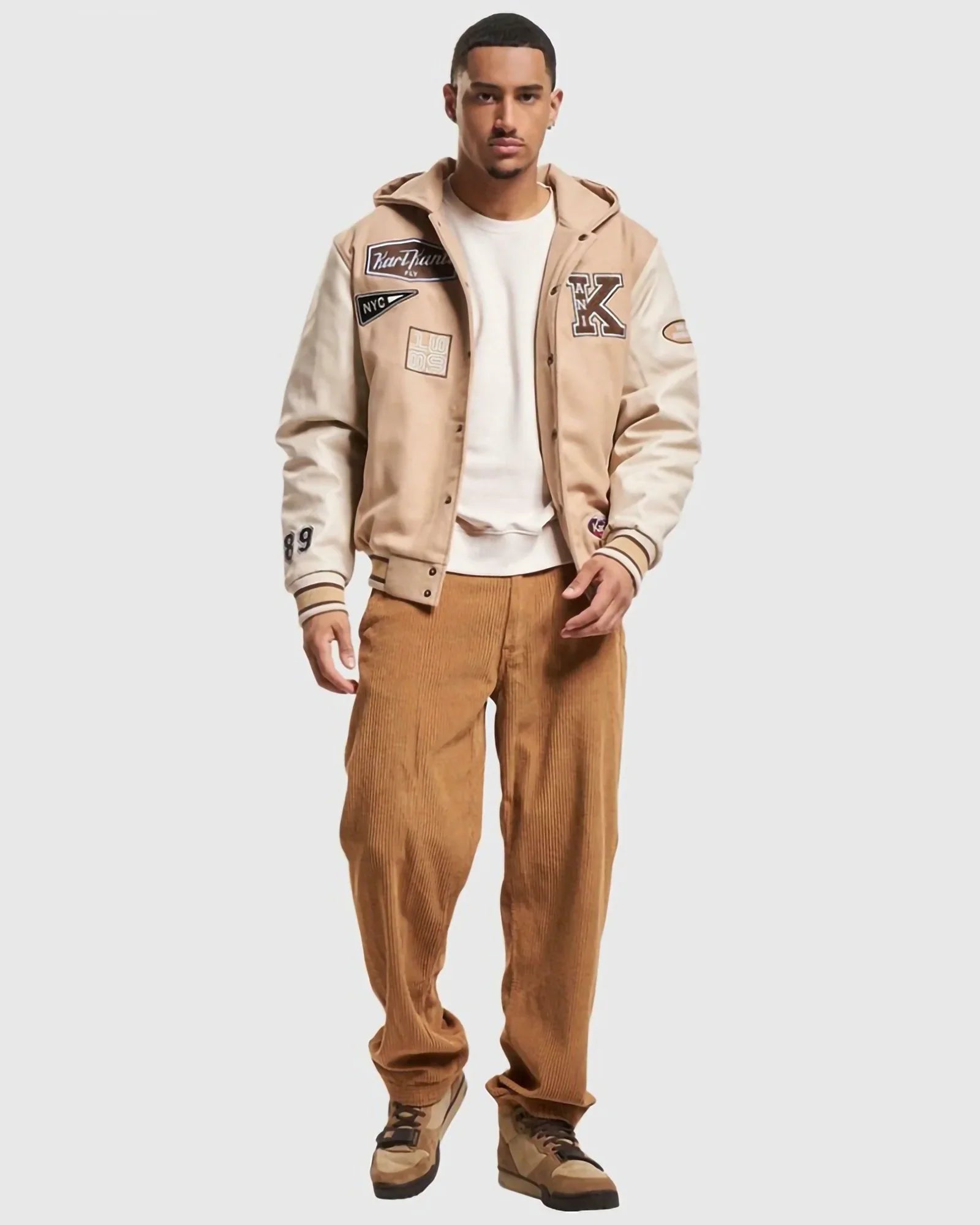 Karl Kani Kk Retro Patch Hooded Block College Jacket Sand/off White