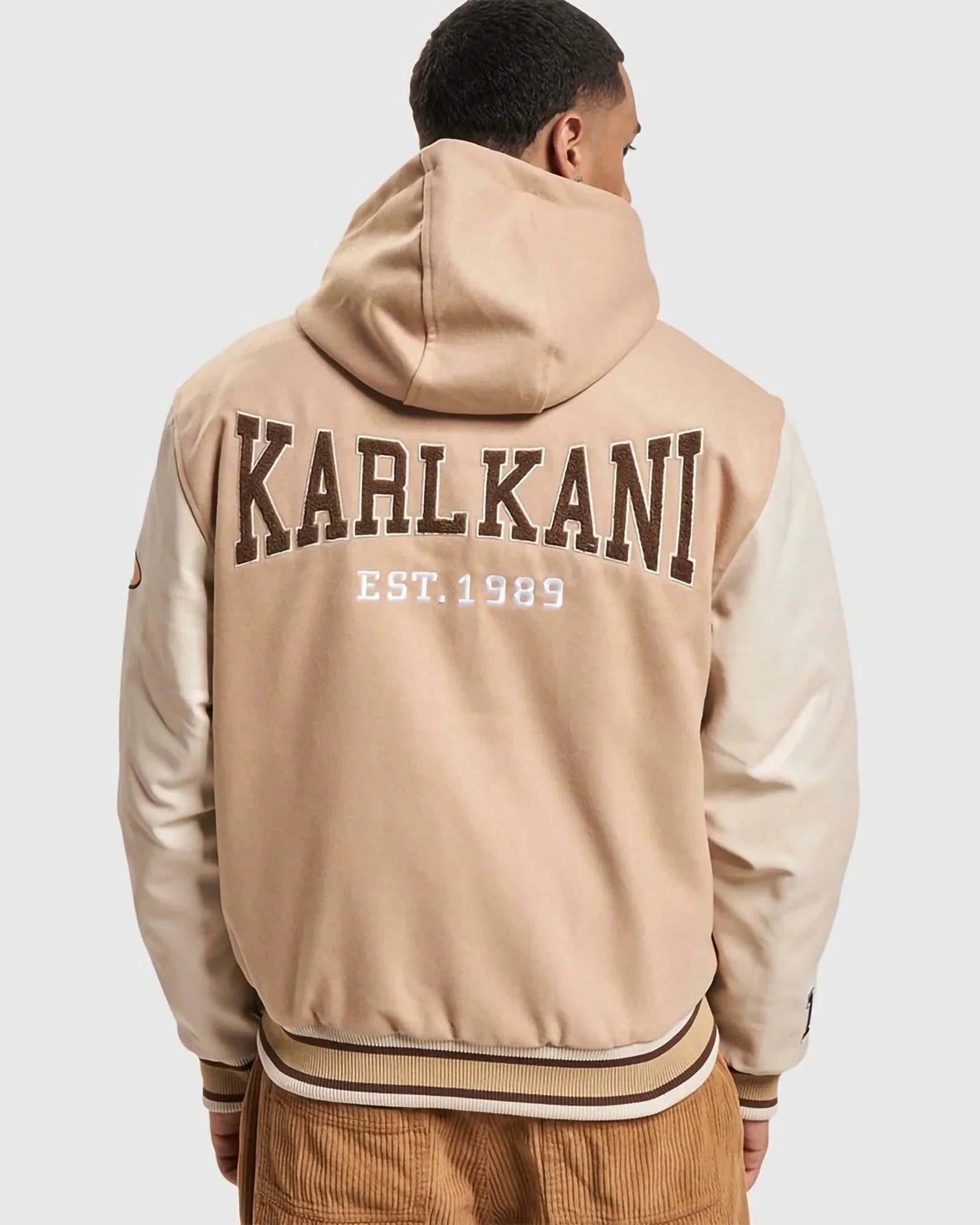 Karl Kani Kk Retro Patch Hooded Block College Jacket Sand/off White