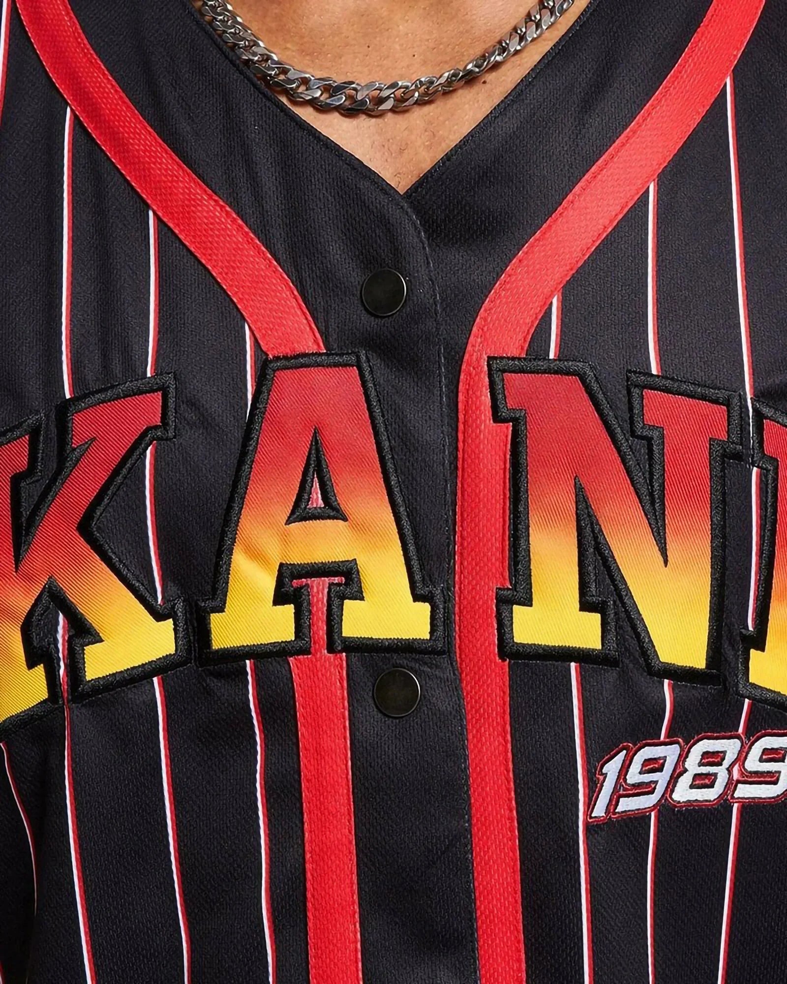 Karl Kani Kk Serif Pinstripe Baseball Shirt Black/red/white