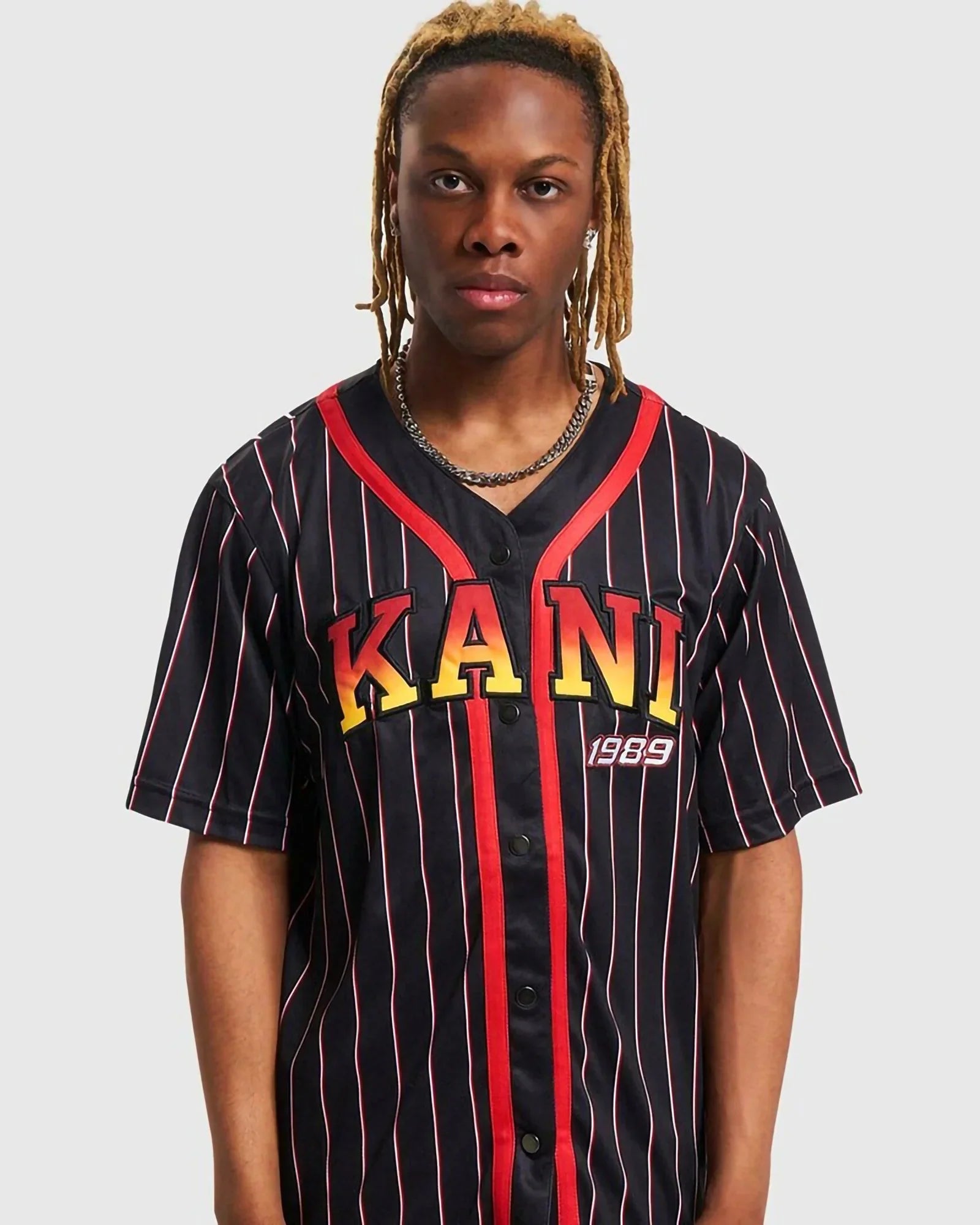 Karl Kani Kk Serif Pinstripe Baseball Shirt Black/red/white