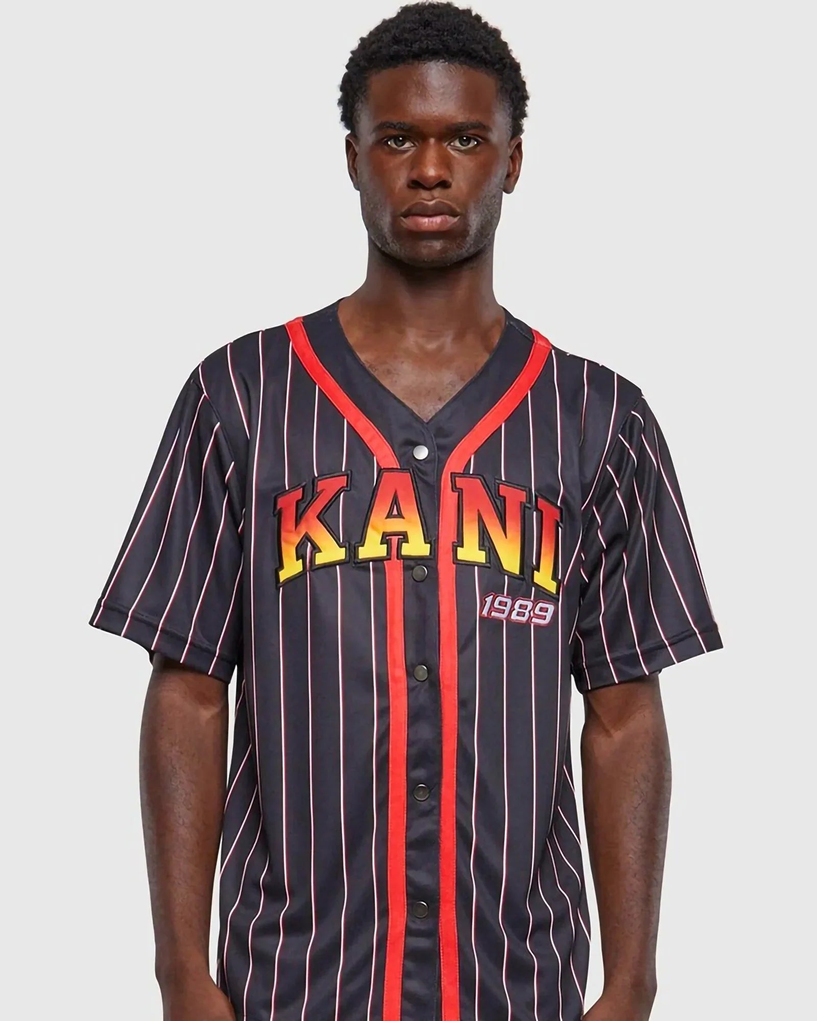 Karl Kani Kk Serif Pinstripe Baseball Shirt Black/red/white