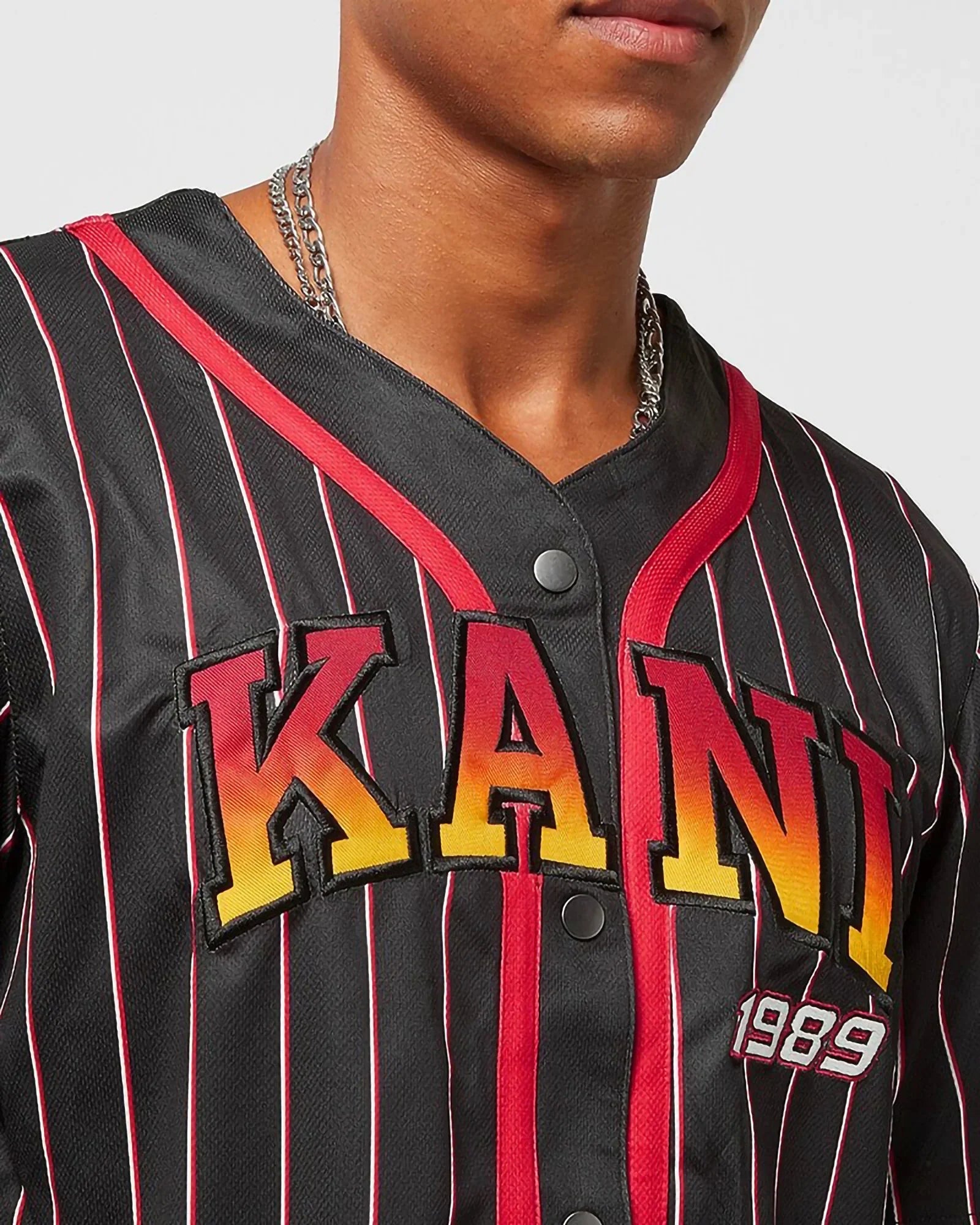 Karl Kani Kk Serif Pinstripe Baseball Shirt Black/red/white