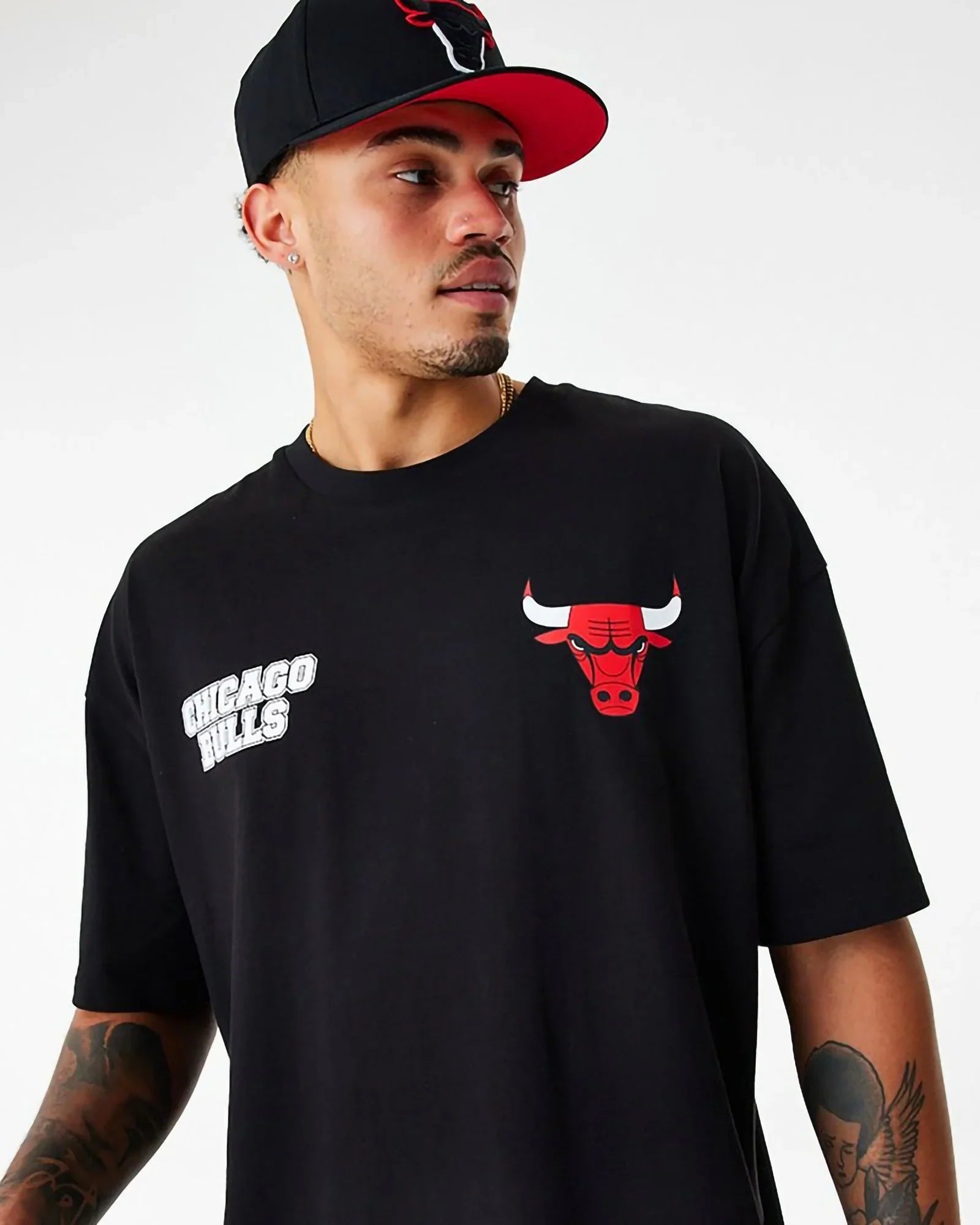 New Era Nba Chicago Bulls Large Graphic Tee Black