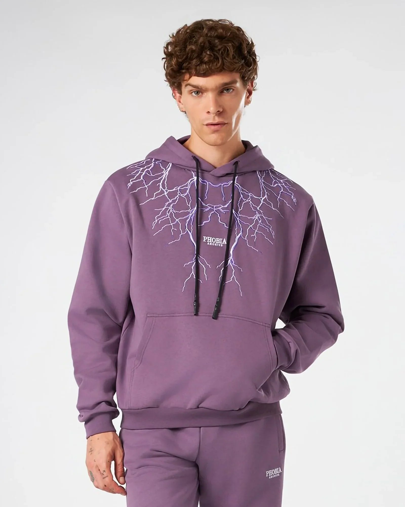 Phobia Blue Hoodie With Purple Embroidery Lightning