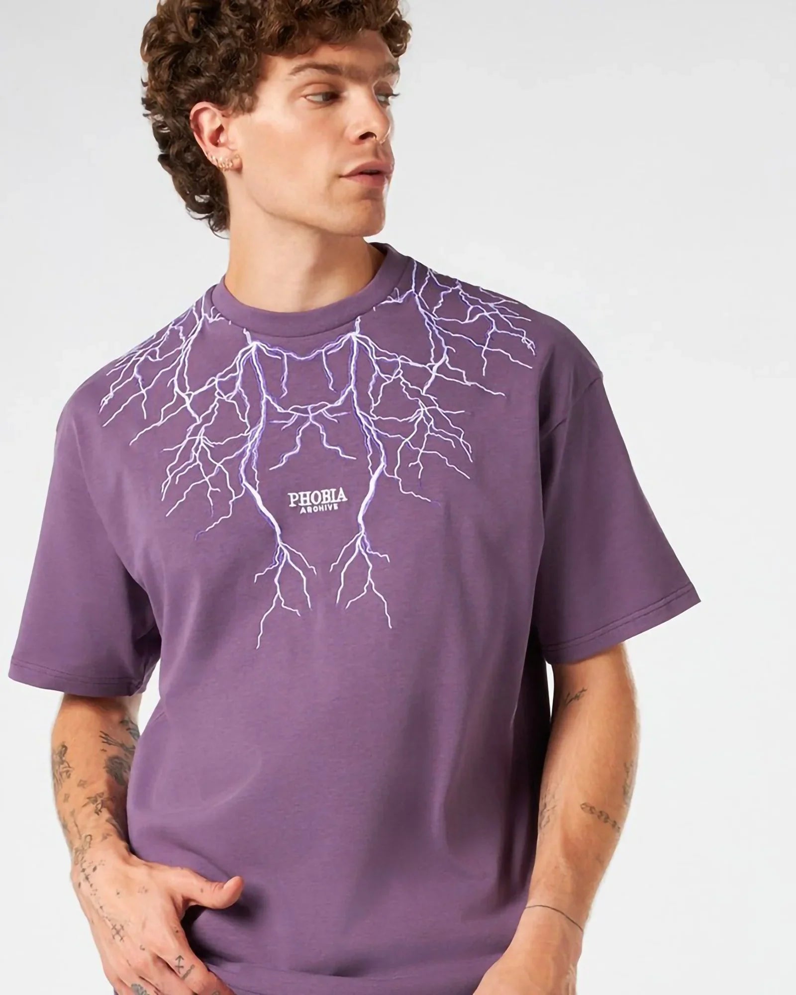 Phobia Purple Lightning Embroidery Purple T-shirt