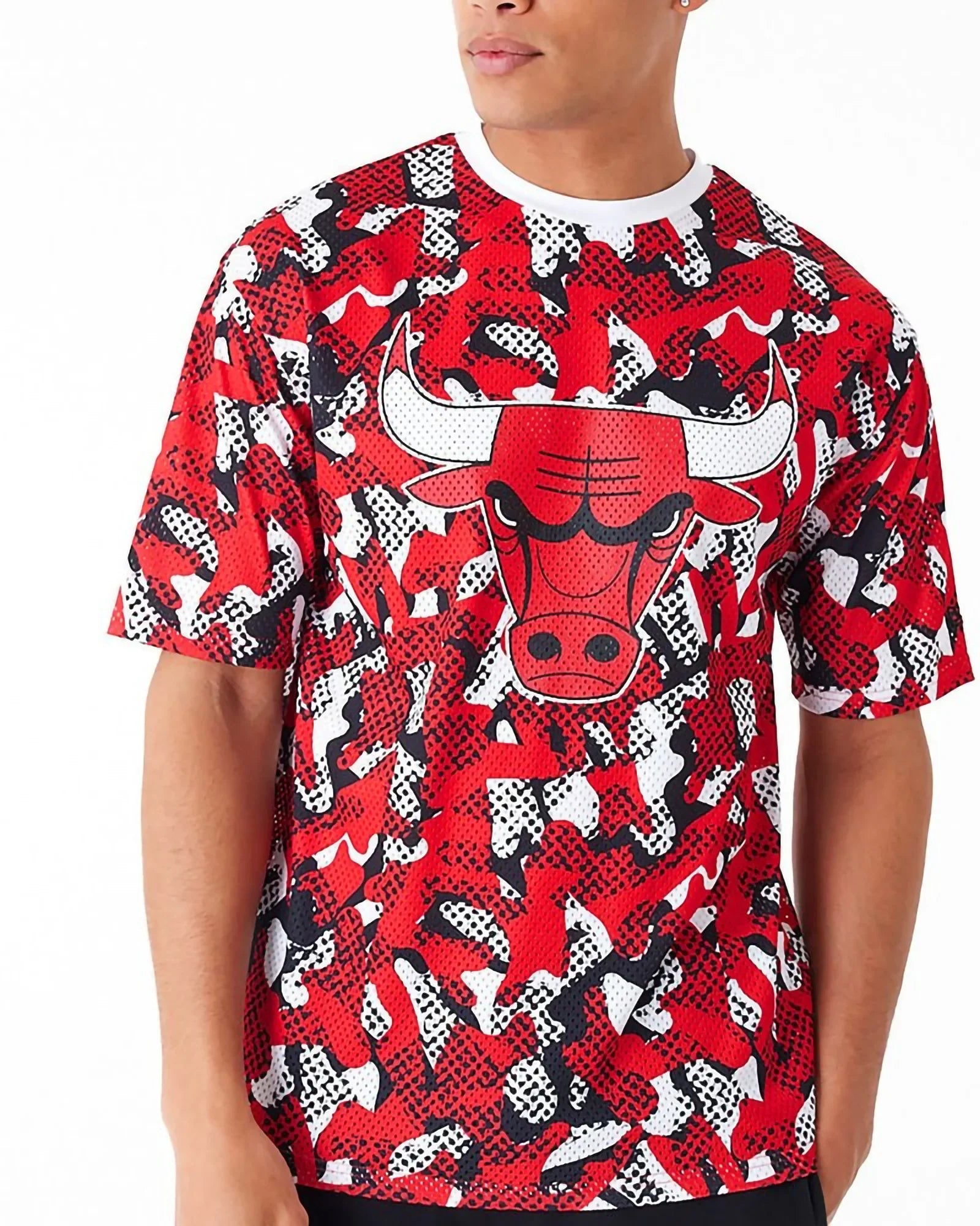 New Era Nba Chicago Bulls T-shirt Oversize All Over Print Mesh Red