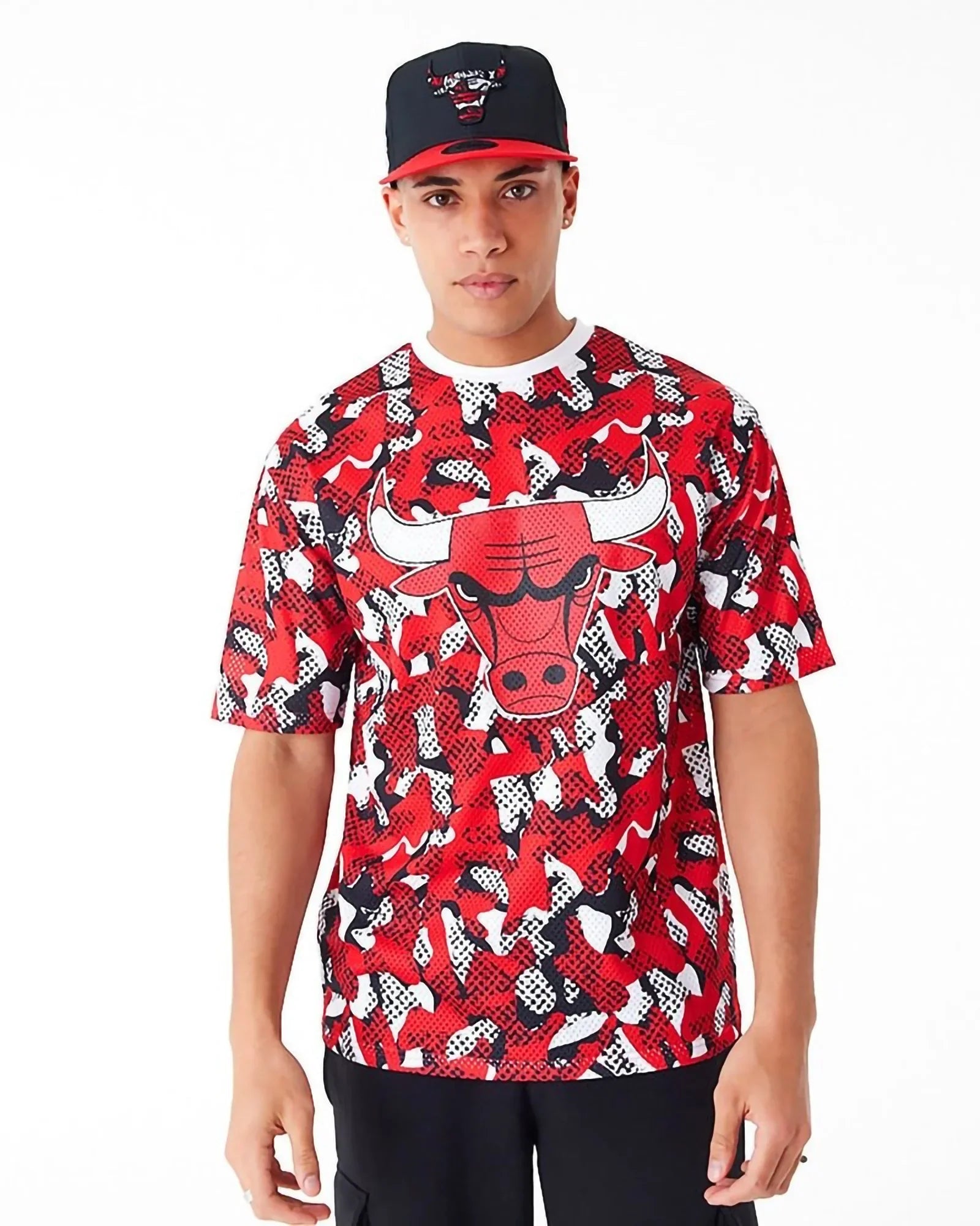 New Era Nba Chicago Bulls T-shirt Oversize All Over Print Mesh Red