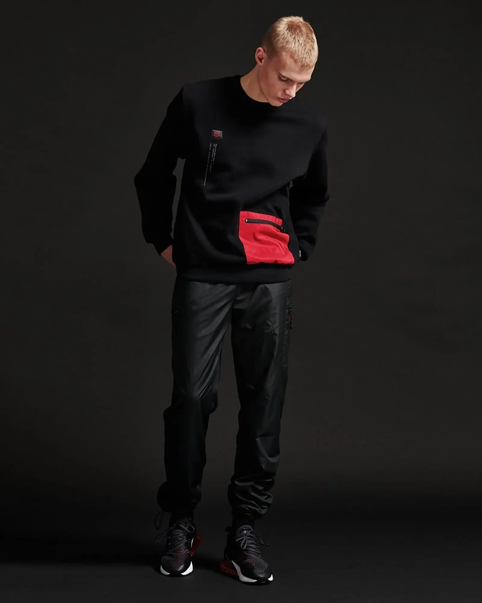 Dolly Noire Pocket Crewneck Black & Red