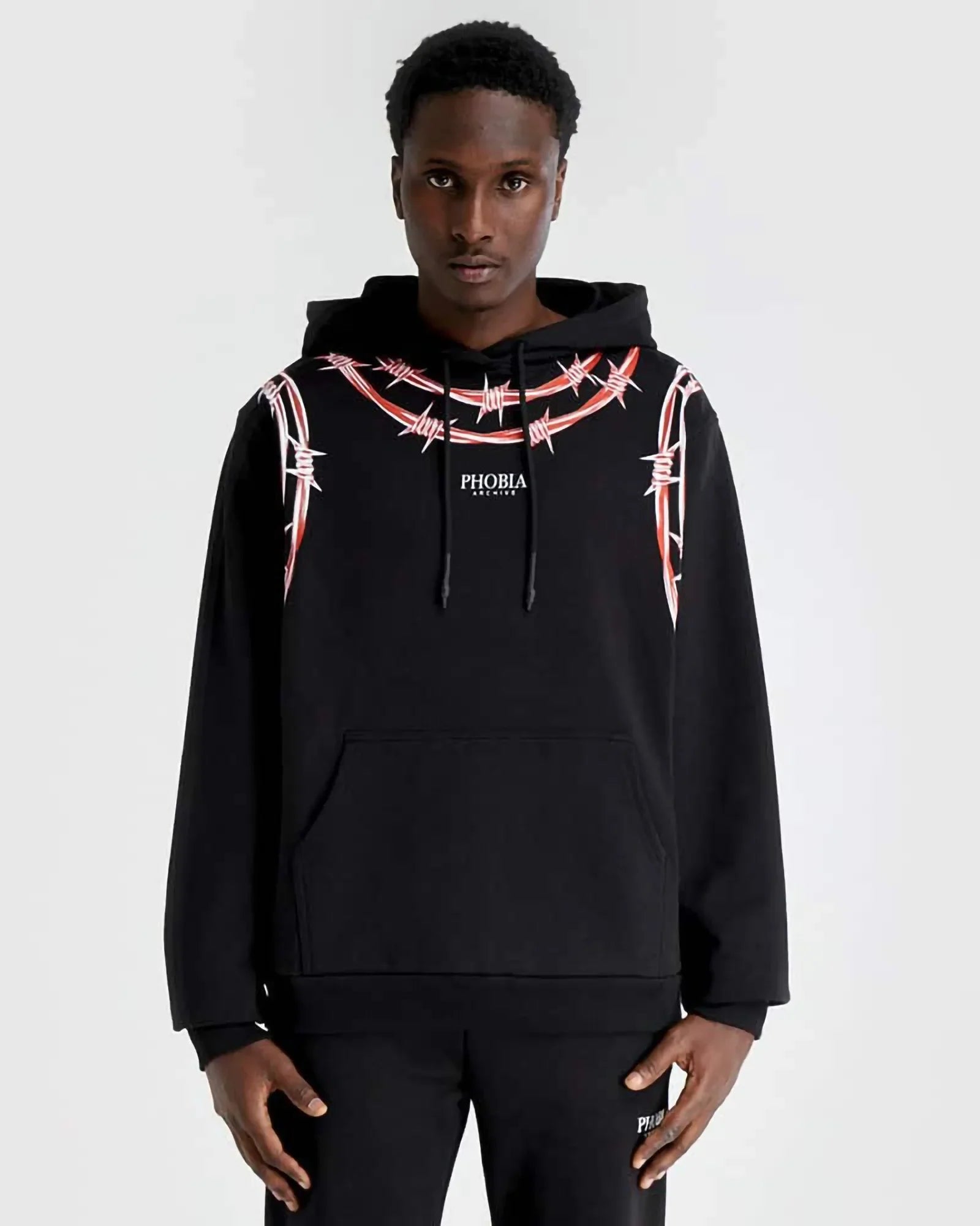 Phobia Red Barbed Wire Black Hoodie