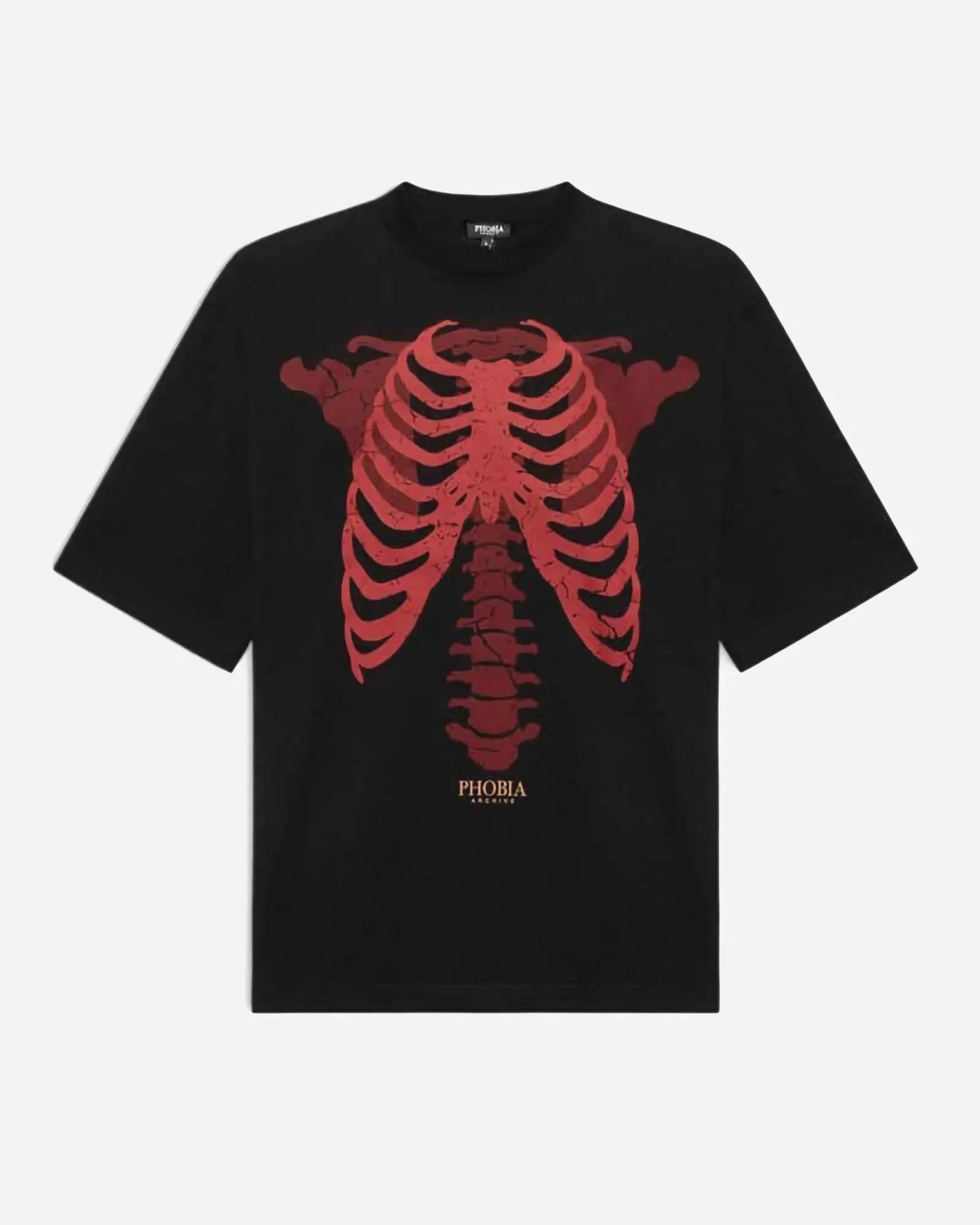 Phobia Red Skeleton Black Tee