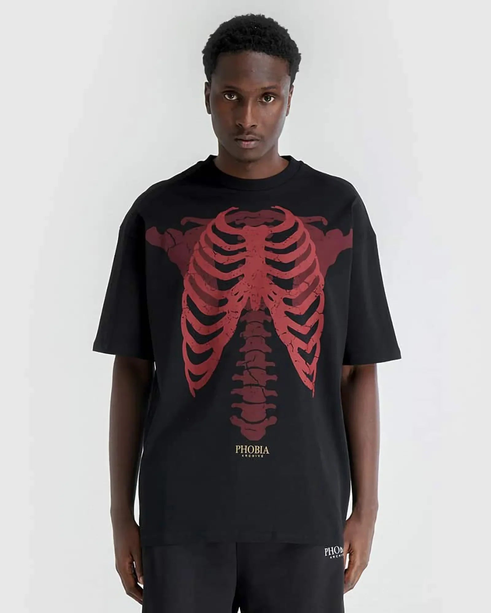 Phobia Red Skeleton Black Tee