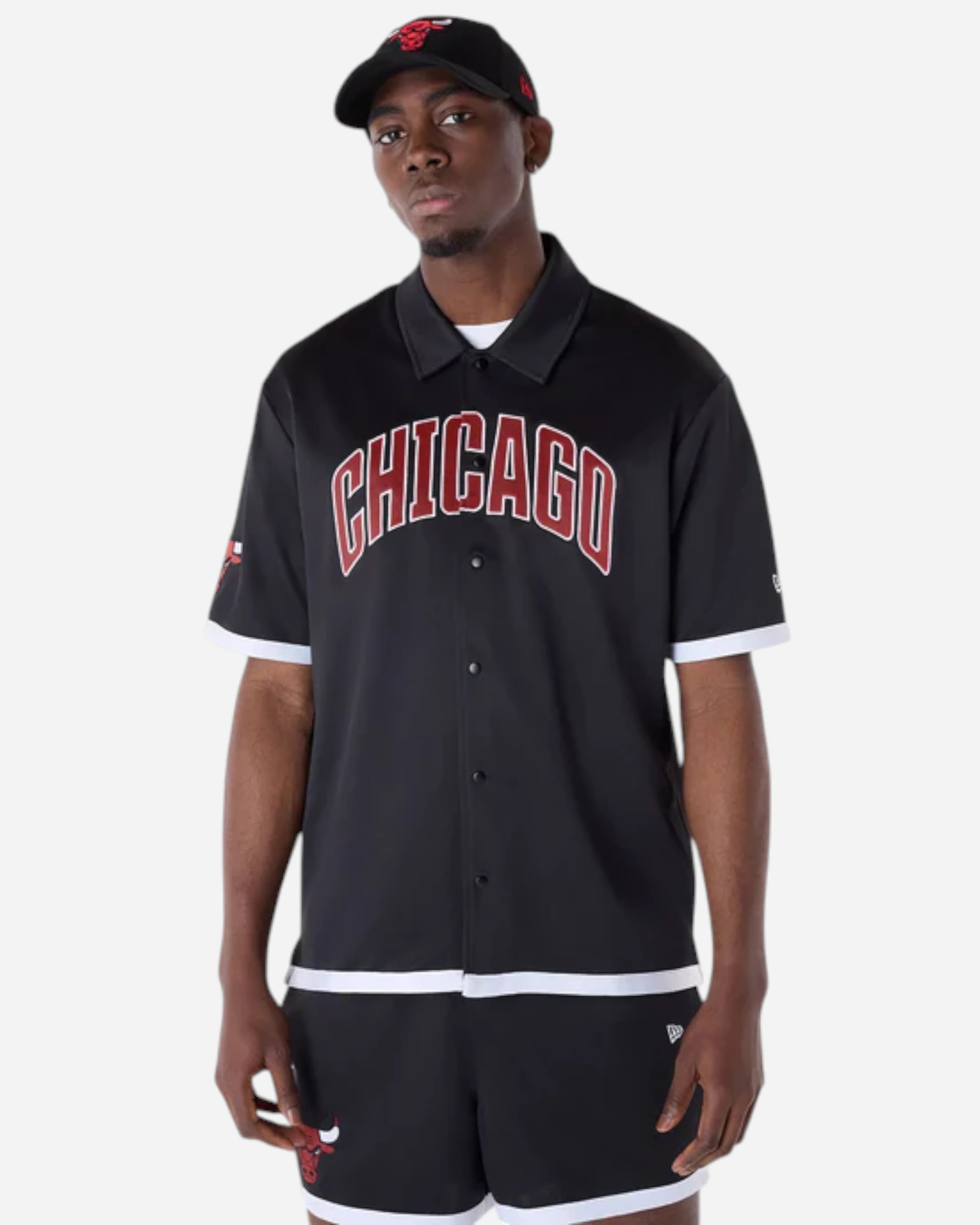 Shirt Chicago Bulls NBA Snap Button Black Short Sleeve